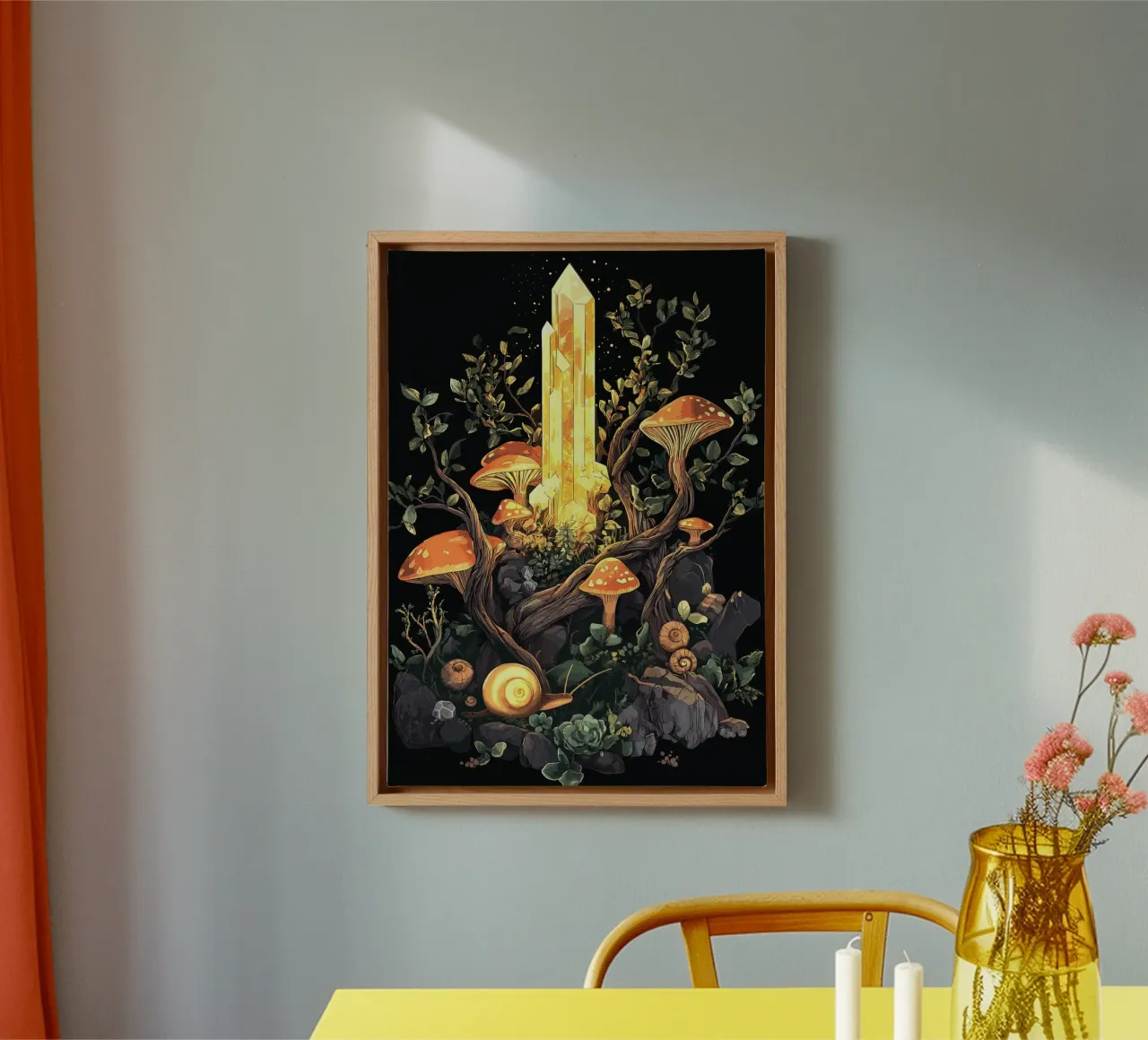 Shining crystal in the mushroom forest canvas with Floater frame by pixelbull - medieval art and more