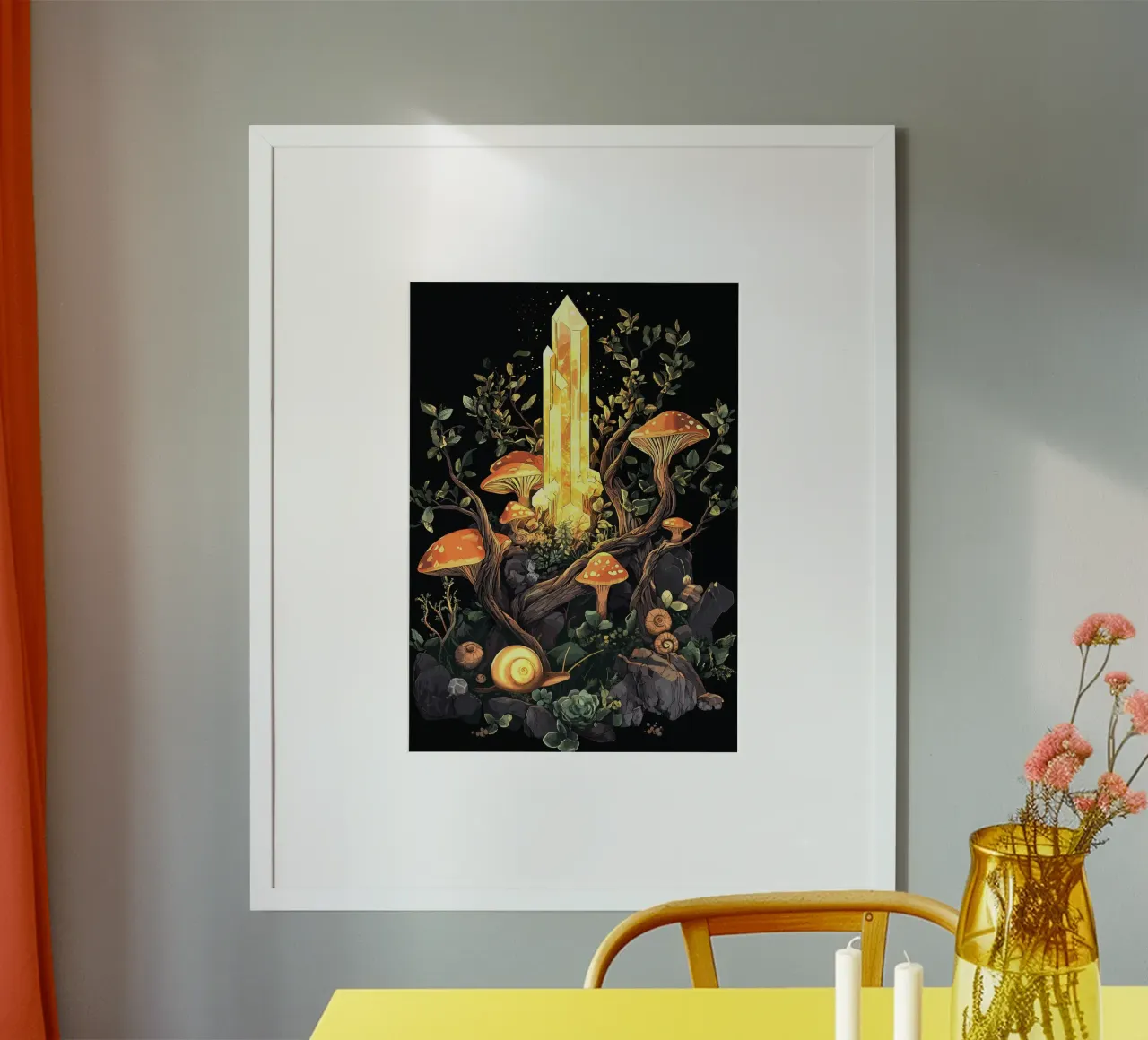 Leuchtender Kristall im Pilzwald Poster von pixelbull - medieval art and more