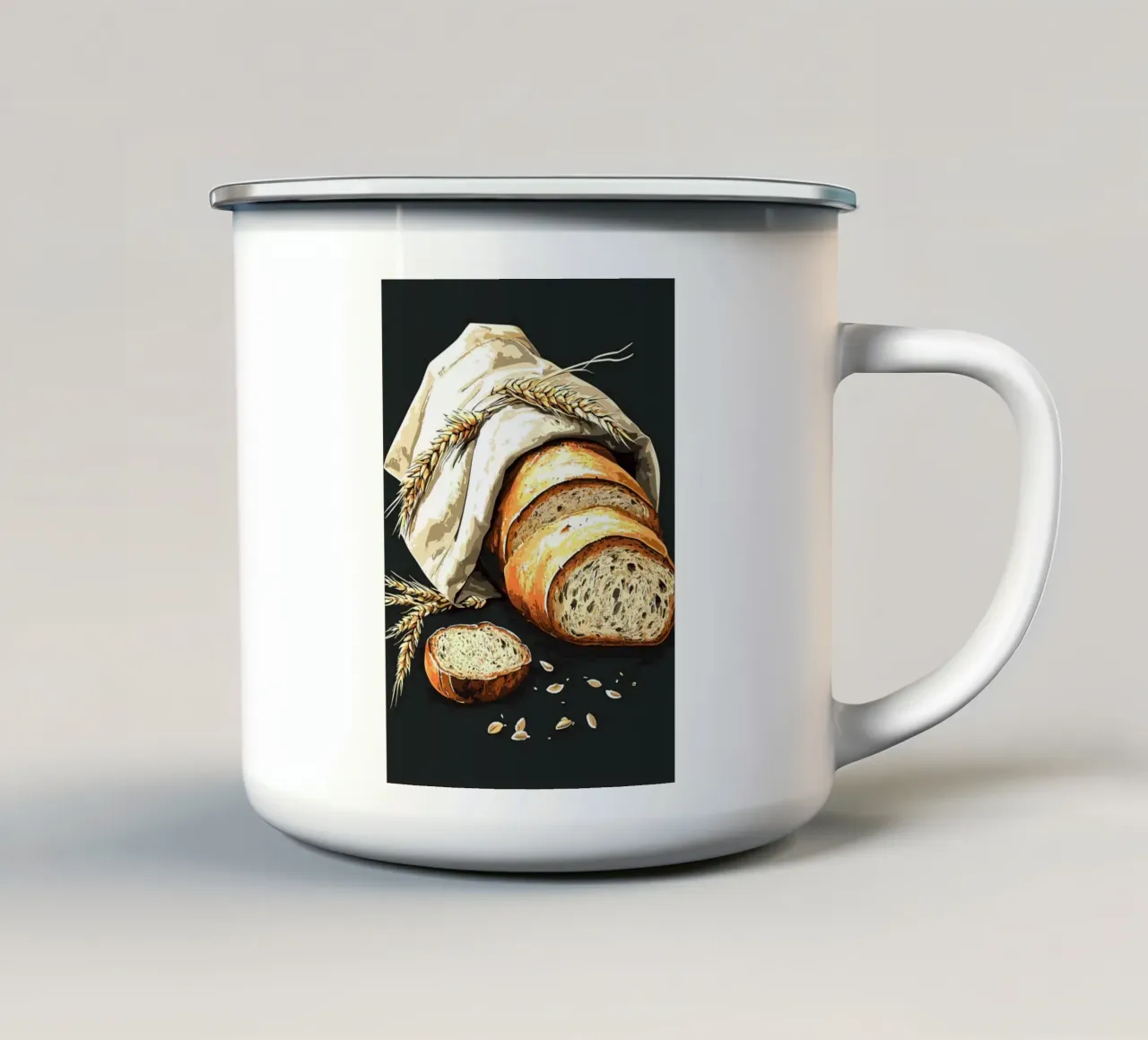 Pane fresco di fattoria a fette tazza in smalto da pixelbull - medieval art and more