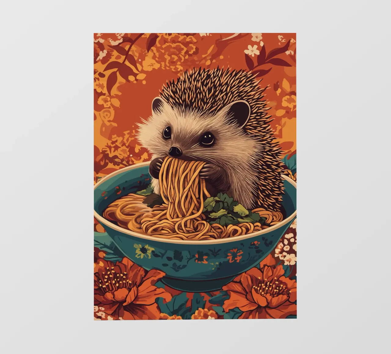 Riccio in una zuppiera con ramen telo in pvc da pixelbull - medieval art and more