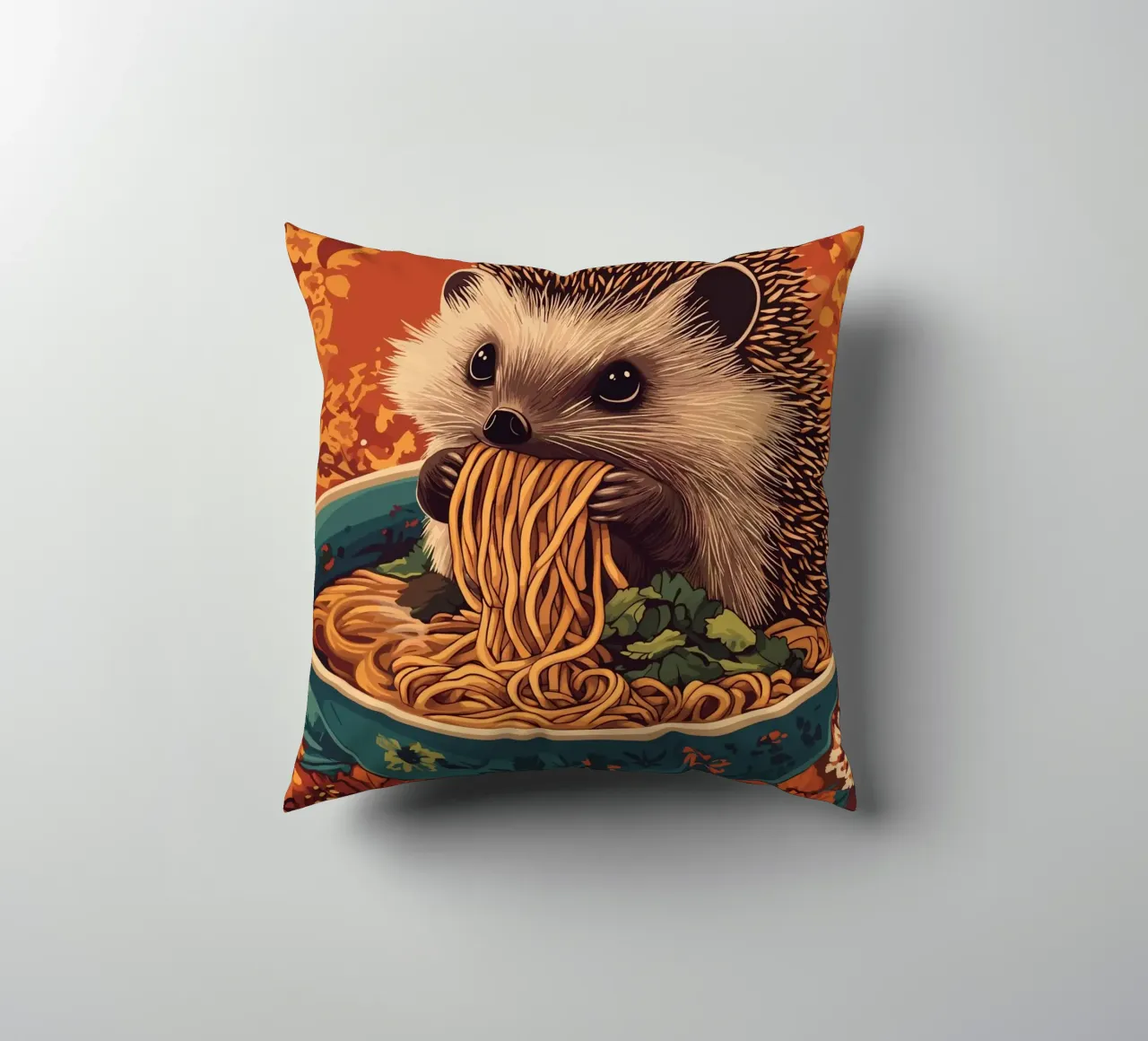 Riccio in una zuppiera con ramen cuscino da pixelbull - medieval art and more