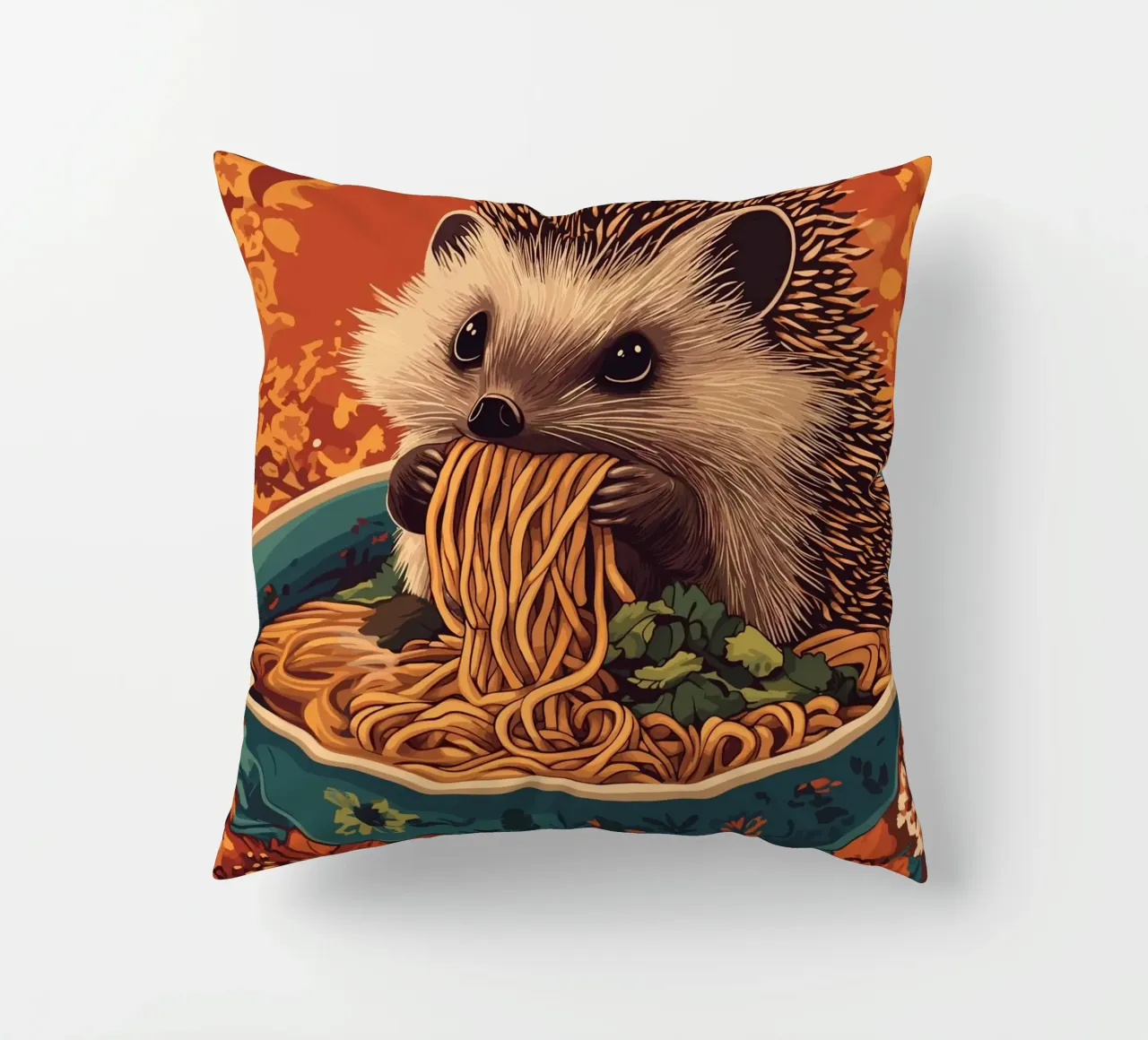 Riccio in una zuppiera con ramen cuscino da pixelbull - medieval art and more