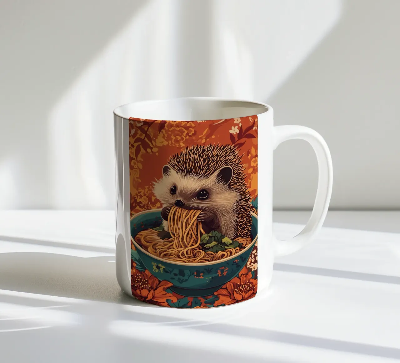Riccio in una zuppiera con ramen tazza in ceramica da pixelbull - medieval art and more