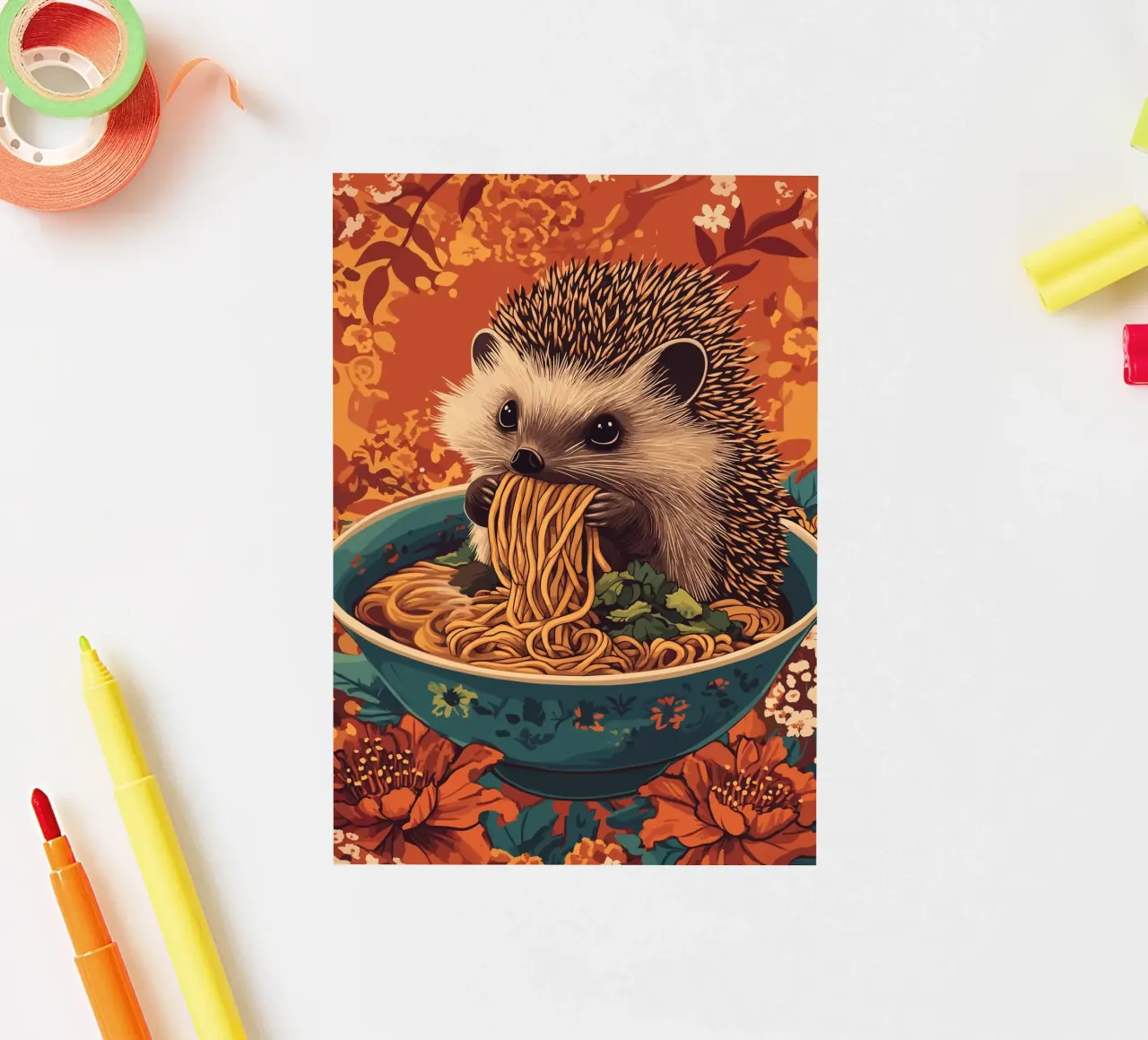 Egel in een soepkom met ramen sticker van pixelbull - medieval art and more