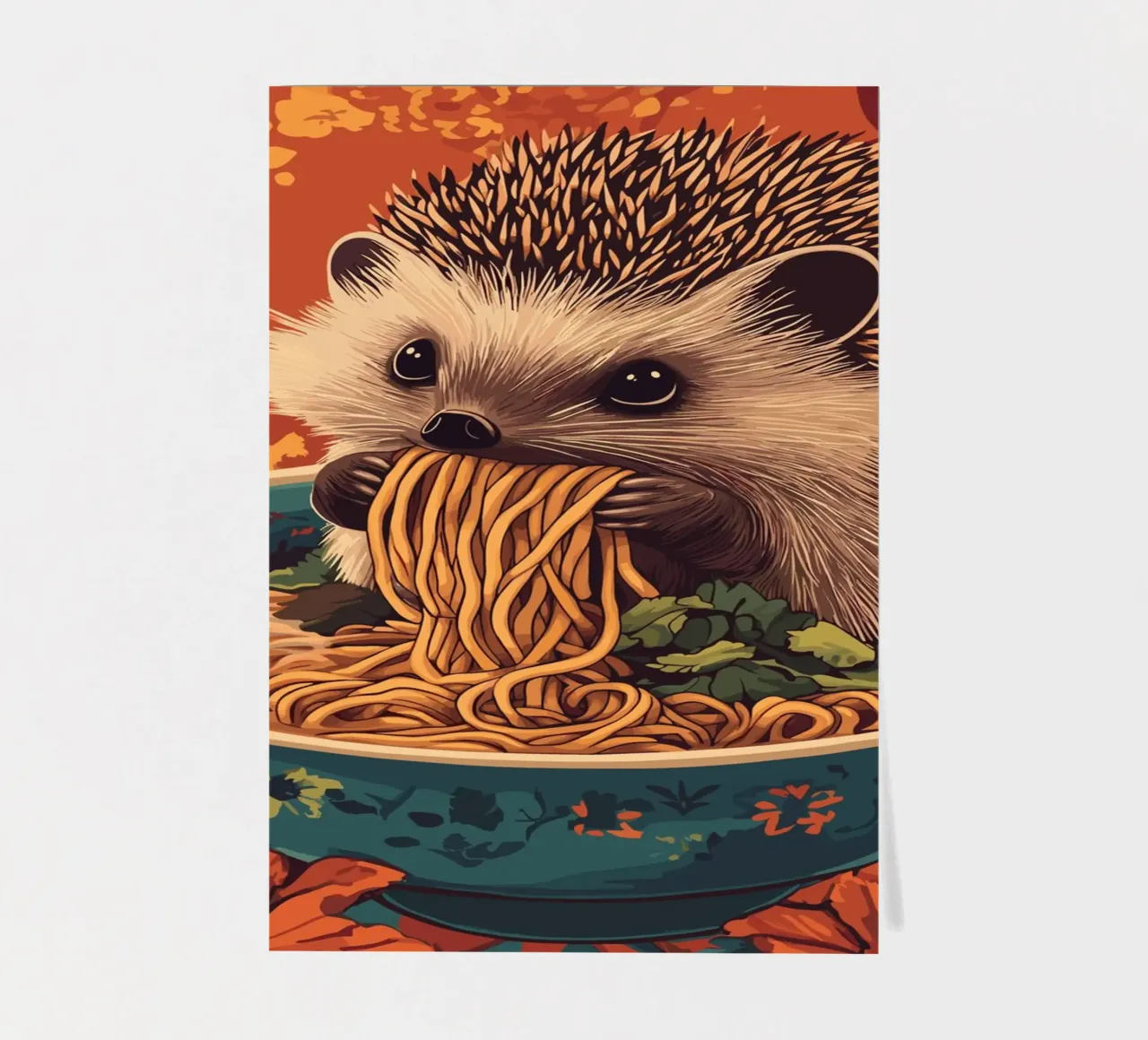 Hérisson dans un bol de soupe au ramen planche autocollant de pixelbull - medieval art and more