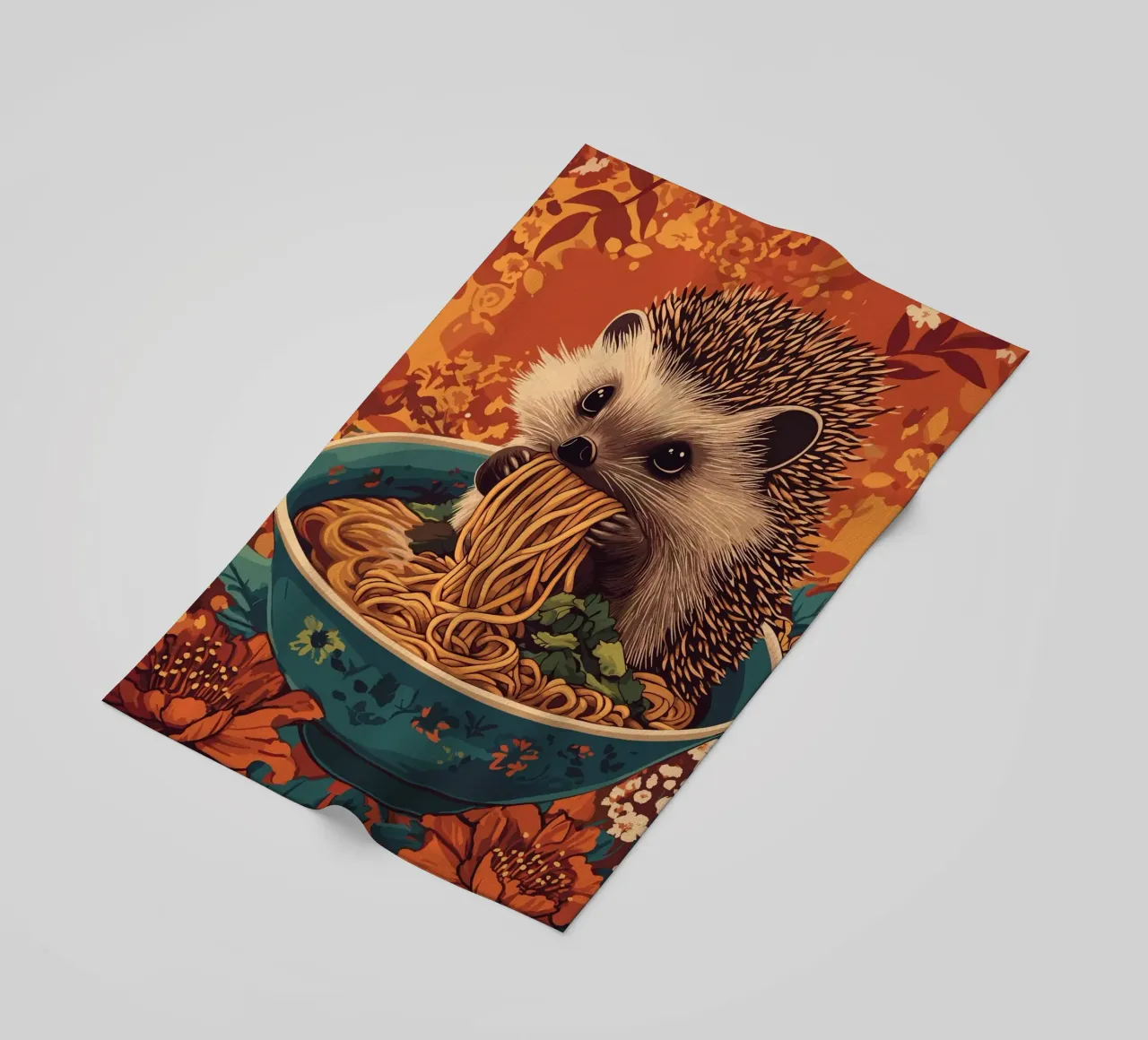 Riccio in una zuppiera con ramen telo mare da pixelbull - medieval art and more