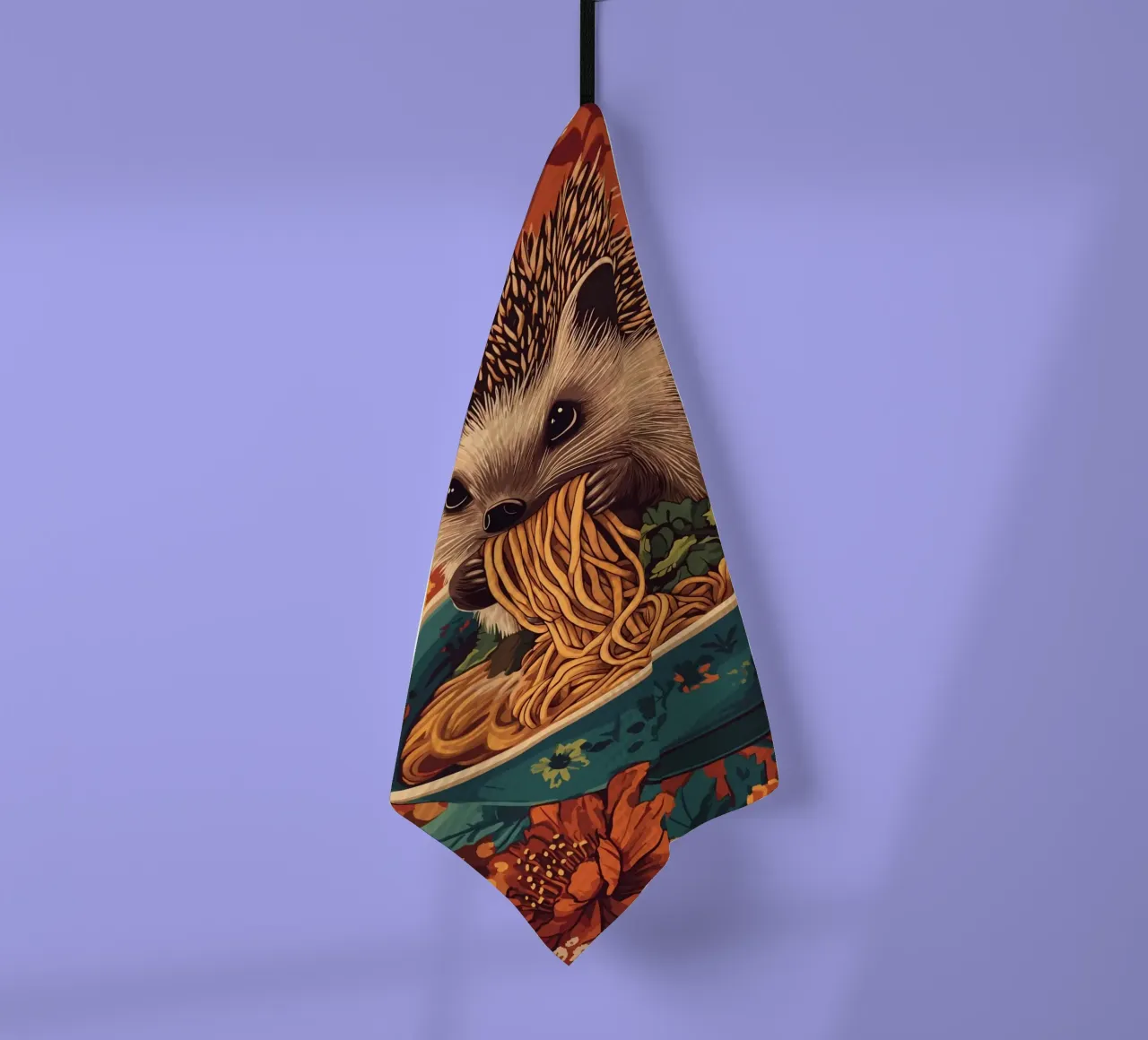 Riccio in una zuppiera con ramen canovaccio da cucina da pixelbull - medieval art and more