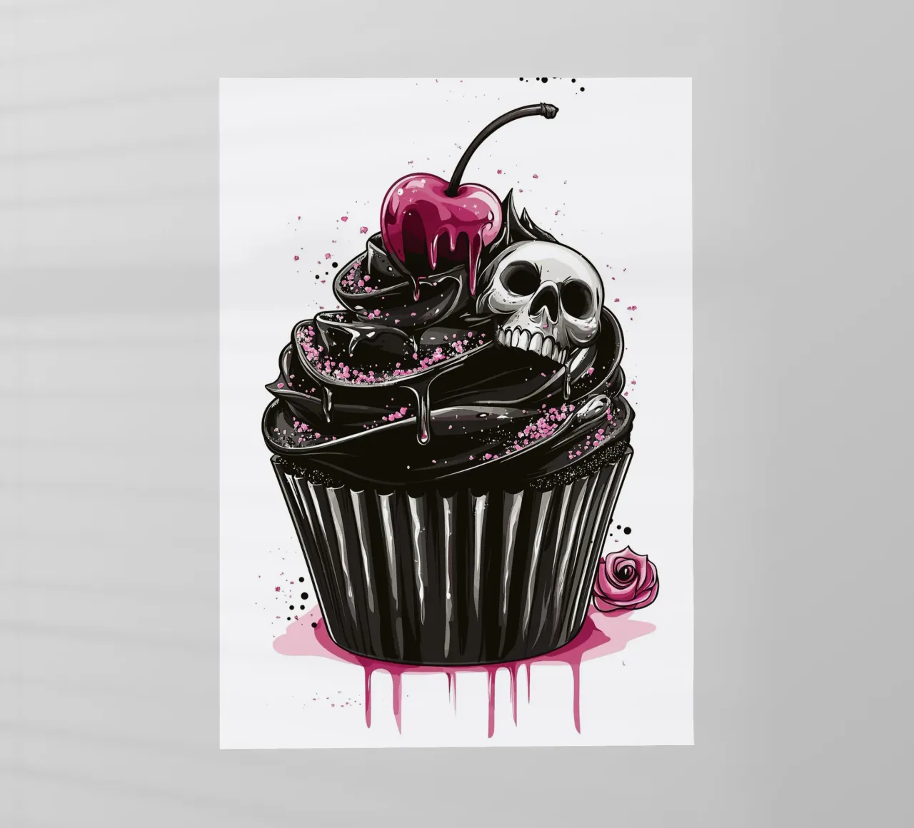 Cupcake nero con teschio e ciliegia pellicola backlit da pixelbull - medieval art and more