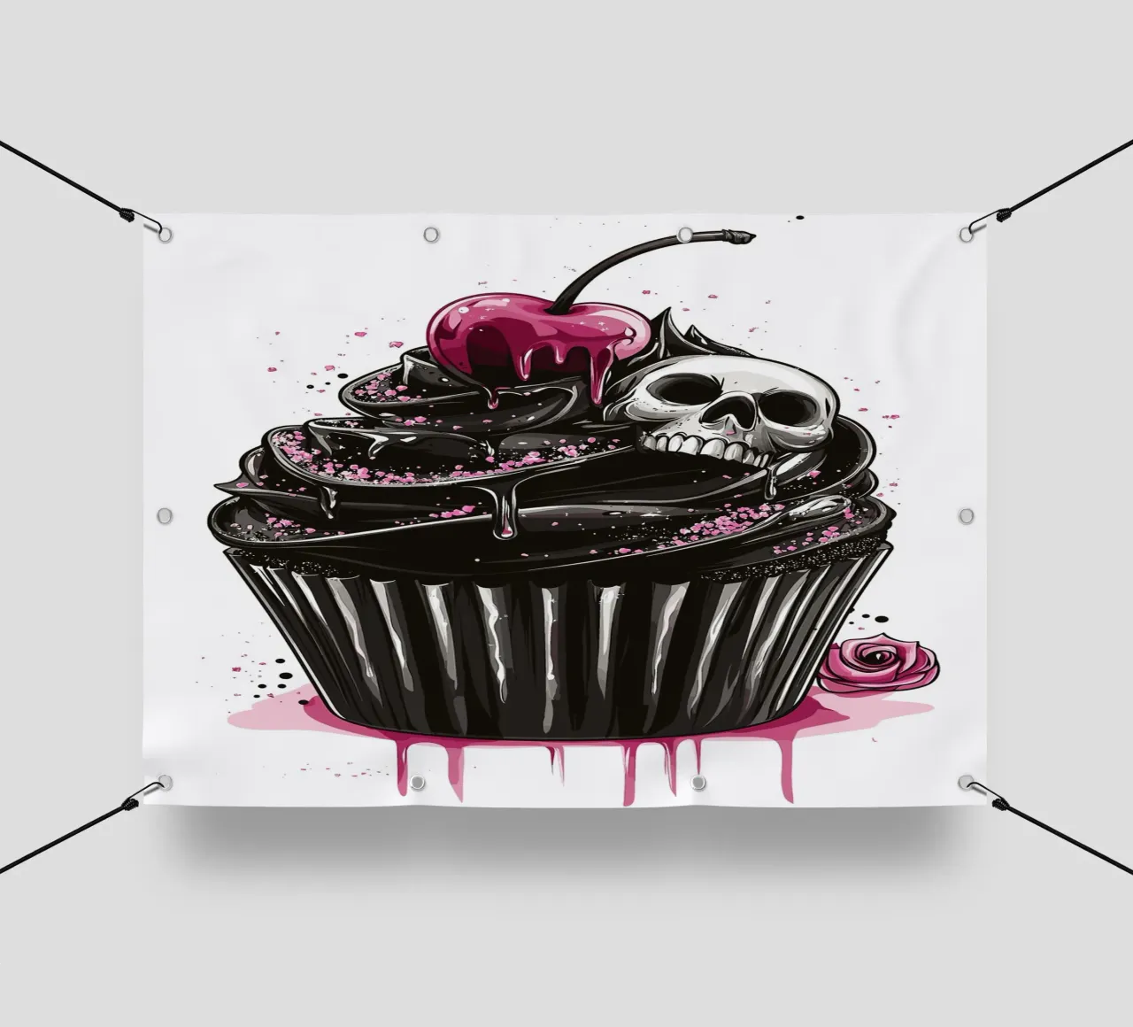 Cupcake nero con teschio e ciliegia telo in pvc da pixelbull - medieval art and more