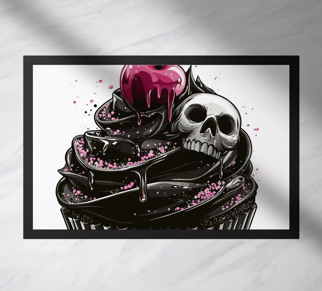 Cupcake nero con teschio e ciliegia zerbino da pixelbull - medieval art and more