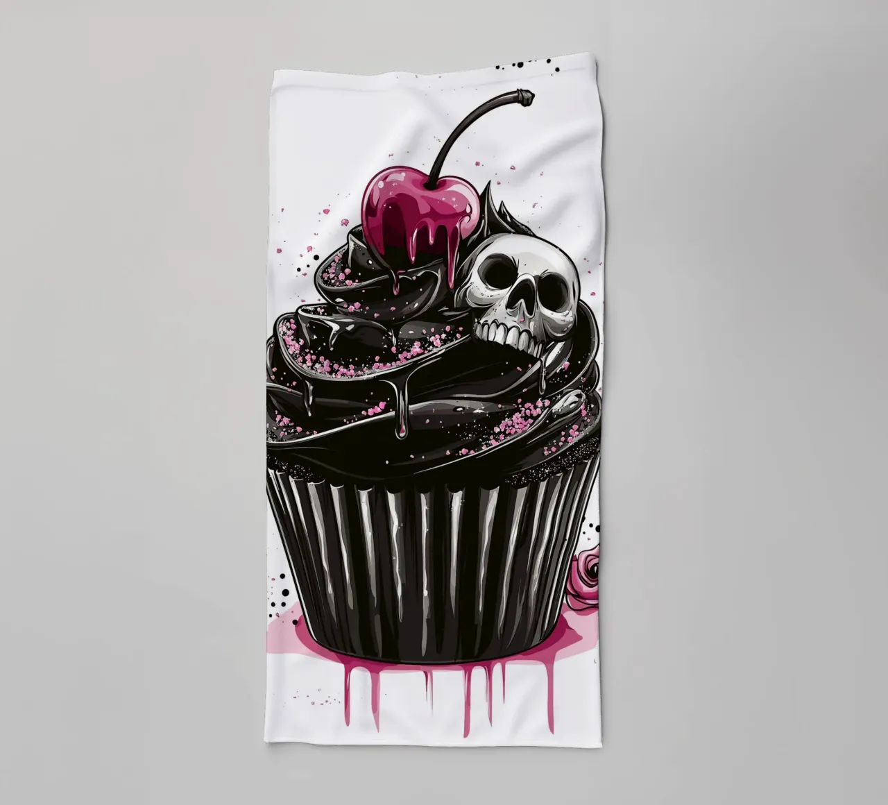 Cupcake nero con teschio e ciliegia asciugamano da bagno da pixelbull - medieval art and more