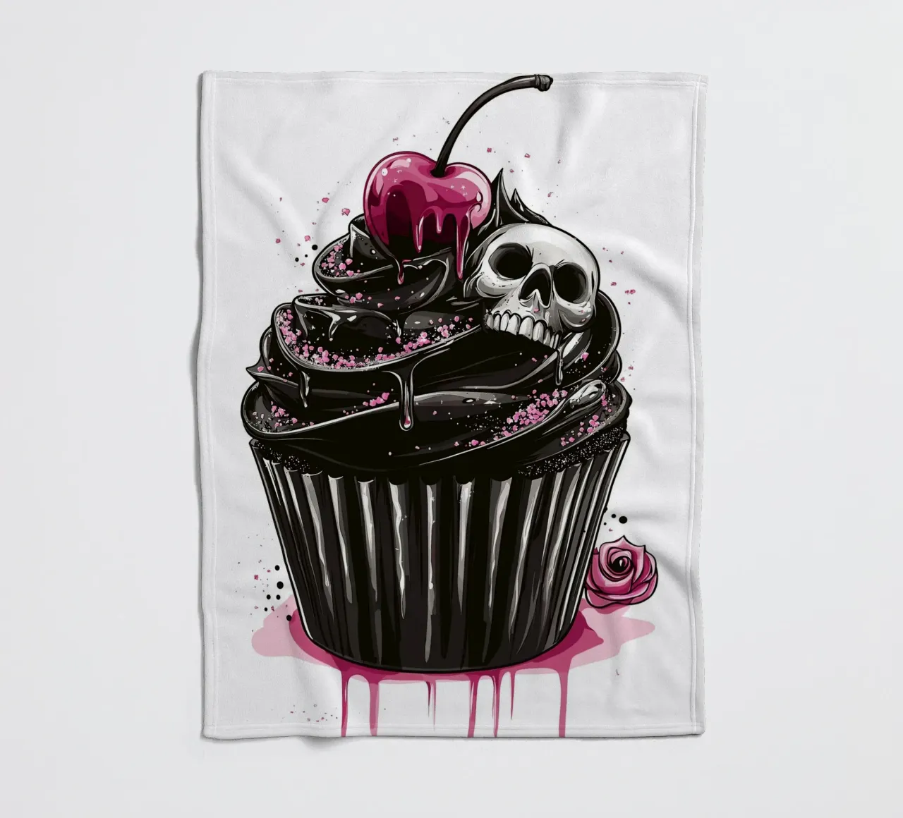 Cupcake nero con teschio e ciliegia coperta in pile da pixelbull - medieval art and more