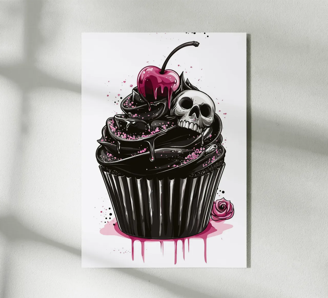 Cupcake nero con teschio e ciliegia plexiglass da pixelbull - medieval art and more