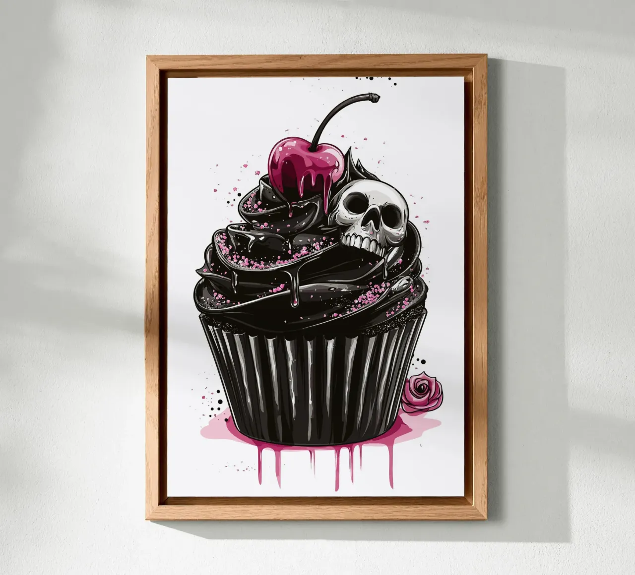 Cupcake nero con teschio e ciliegia alluminio dibond da pixelbull - medieval art and more