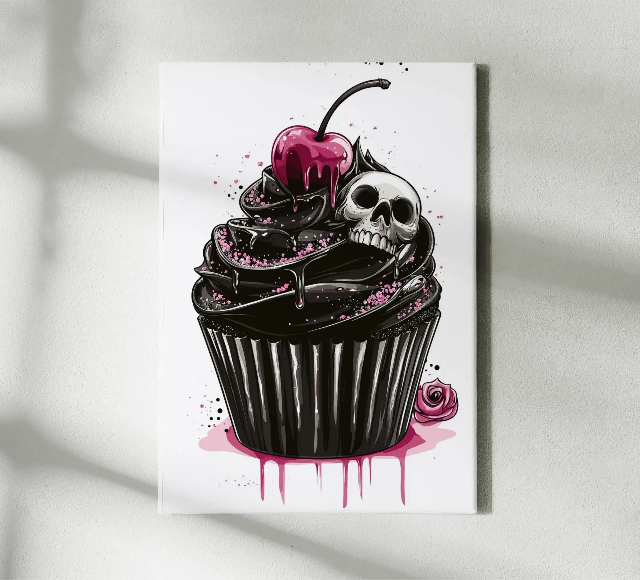 Zwarte cupcake met doodshoofd en kers canvas met Baklijst van pixelbull - medieval art and more