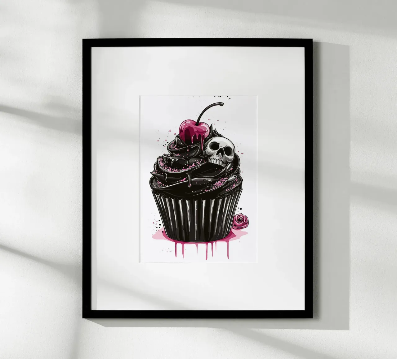 Cupcake nero con teschio e ciliegia poster da pixelbull - medieval art and more