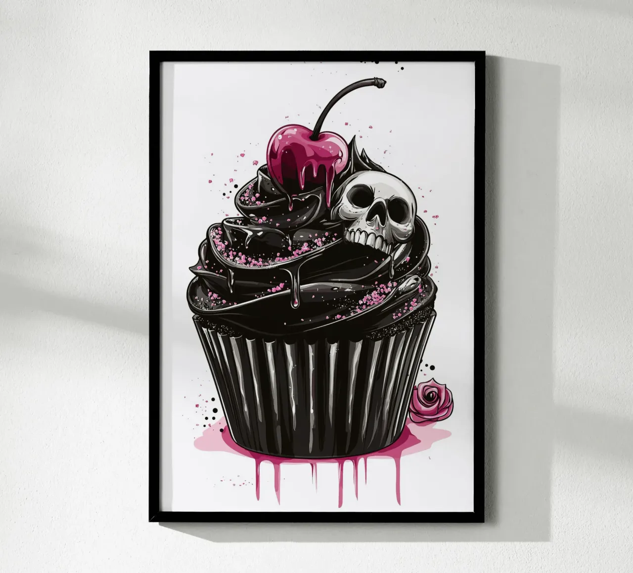 Cupcake nero con teschio e ciliegia poster da pixelbull - medieval art and more