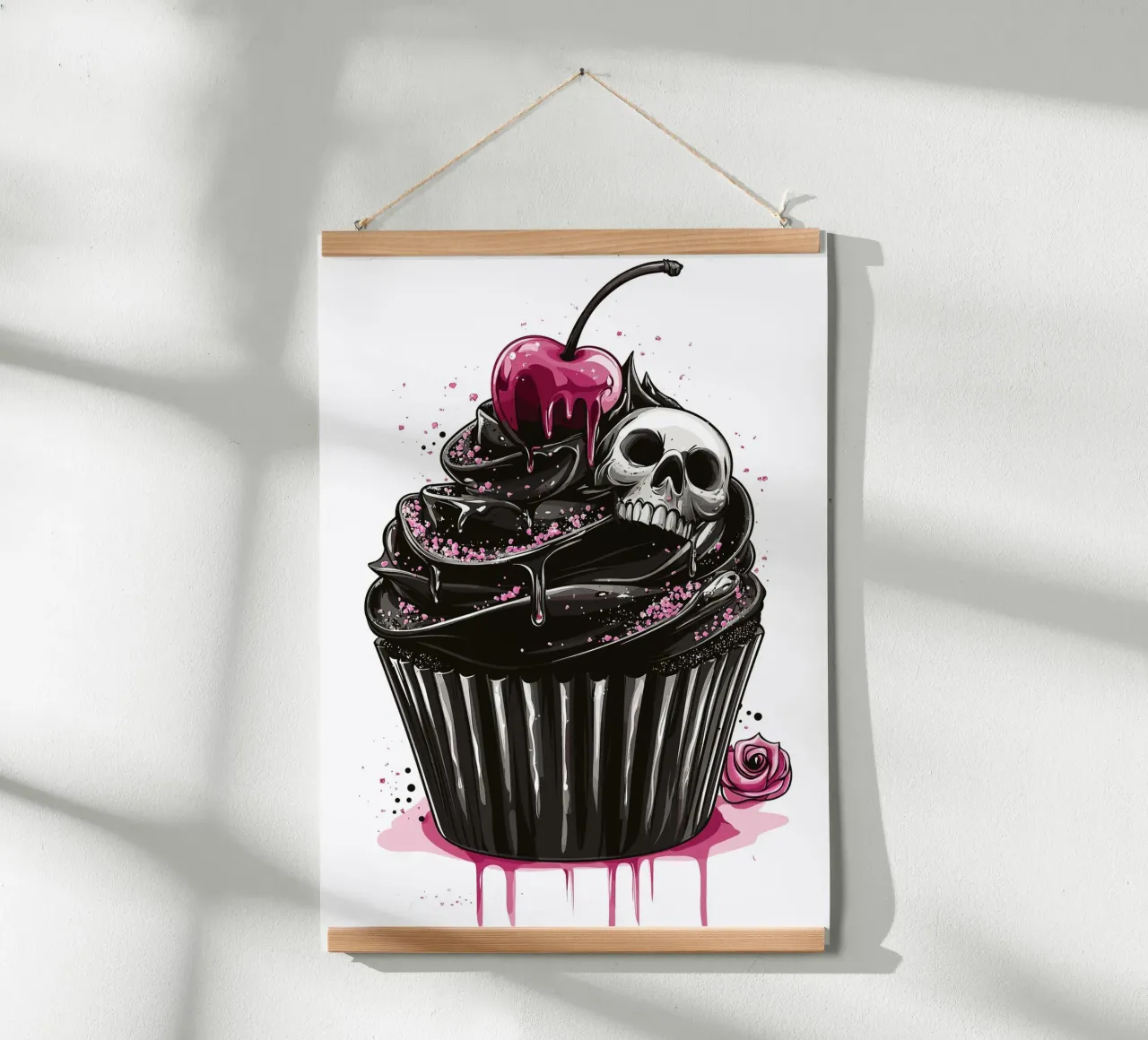 Cupcake nero con teschio e ciliegia carta hahnemühle da pixelbull - medieval art and more