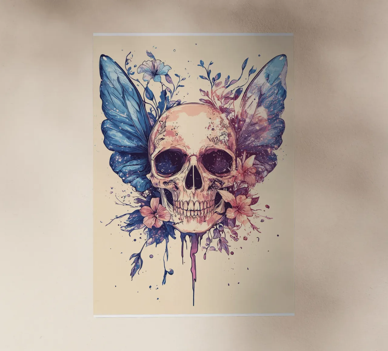 Teschio con ali di farfalla e fiori pellicola backlit da pixelbull - medieval art and more