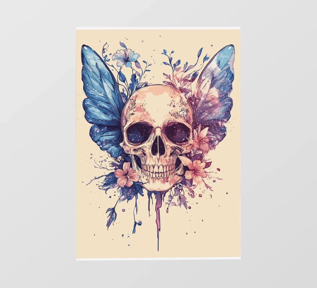 Teschio con ali di farfalla e fiori telo in pvc da pixelbull - medieval art and more