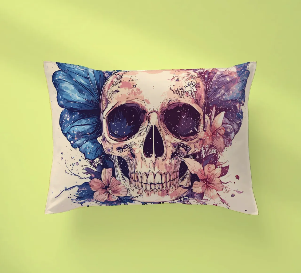 Teschio con ali di farfalla e fiori cuscino da pixelbull - medieval art and more