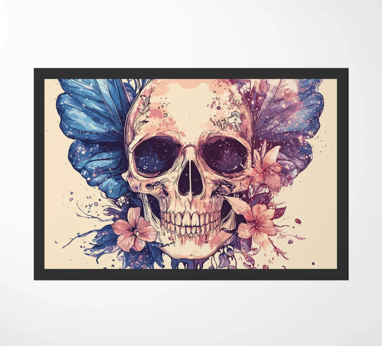 Teschio con ali di farfalla e fiori zerbino da pixelbull - medieval art and more