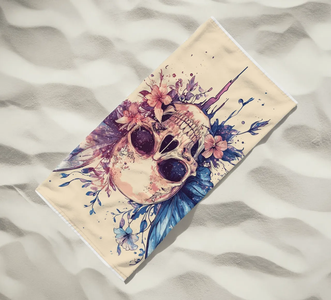 Teschio con ali di farfalla e fiori telo mare da pixelbull - medieval art and more