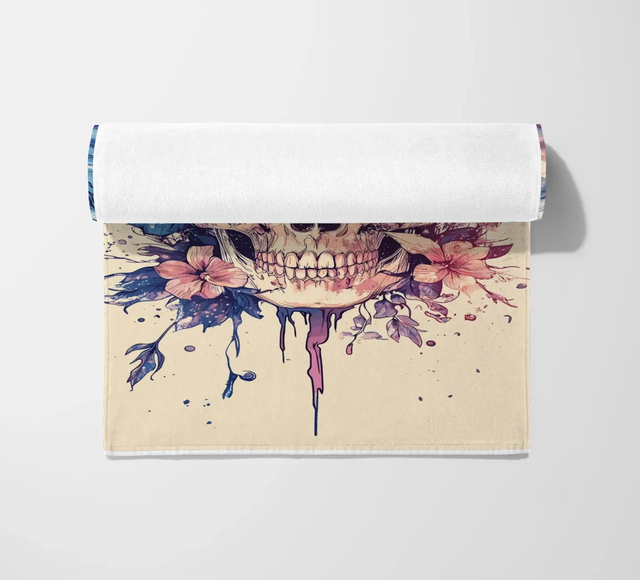 Teschio con ali di farfalla e fiori telo mare da pixelbull - medieval art and more