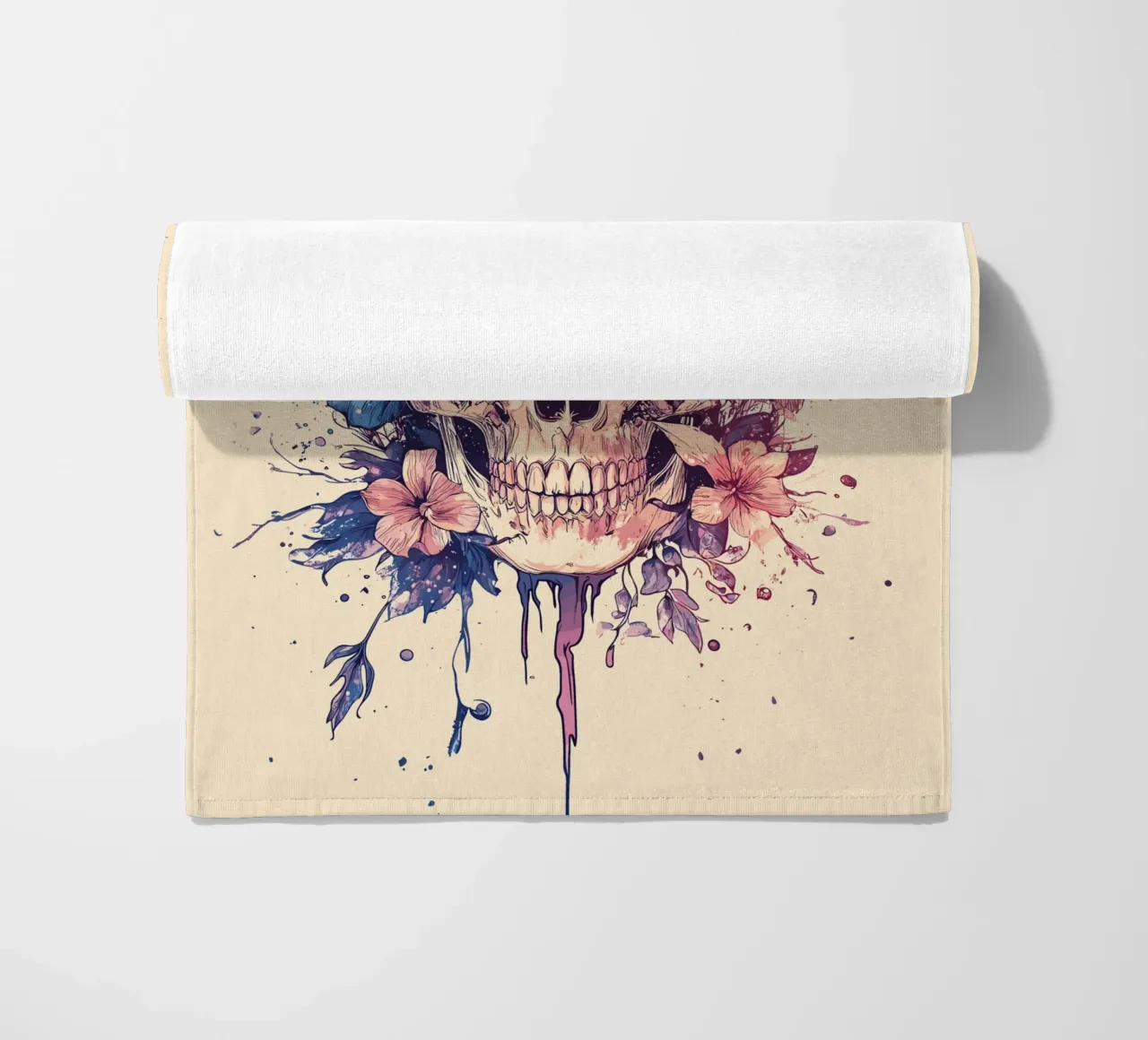 Teschio con ali di farfalla e fiori telo mare da pixelbull - medieval art and more