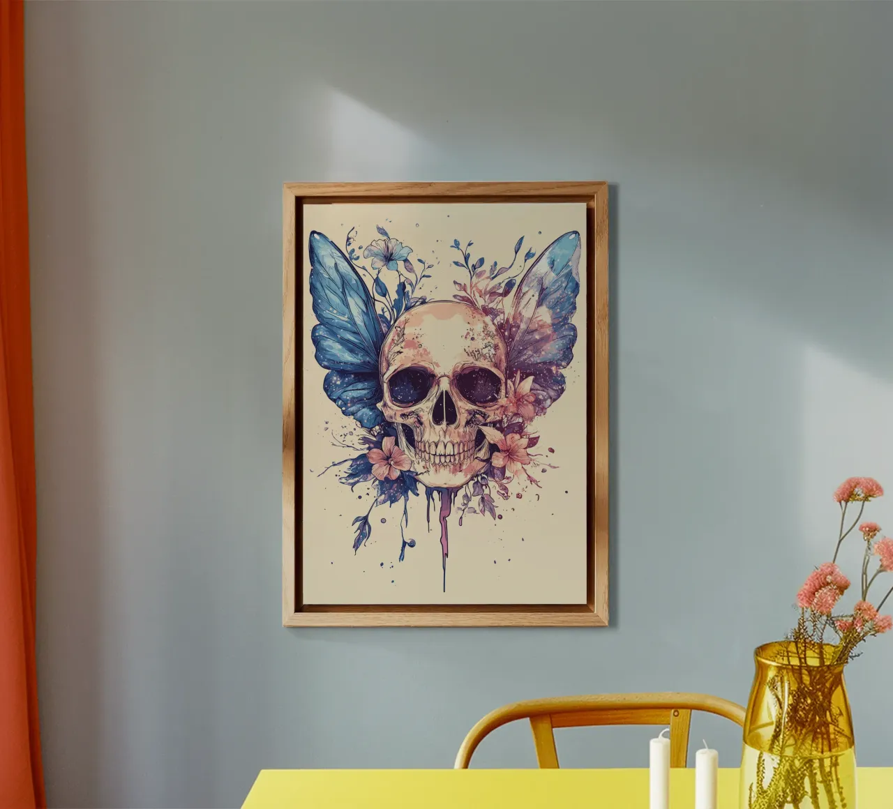Teschio con ali di farfalla e fiori pannello forex da pixelbull - medieval art and more