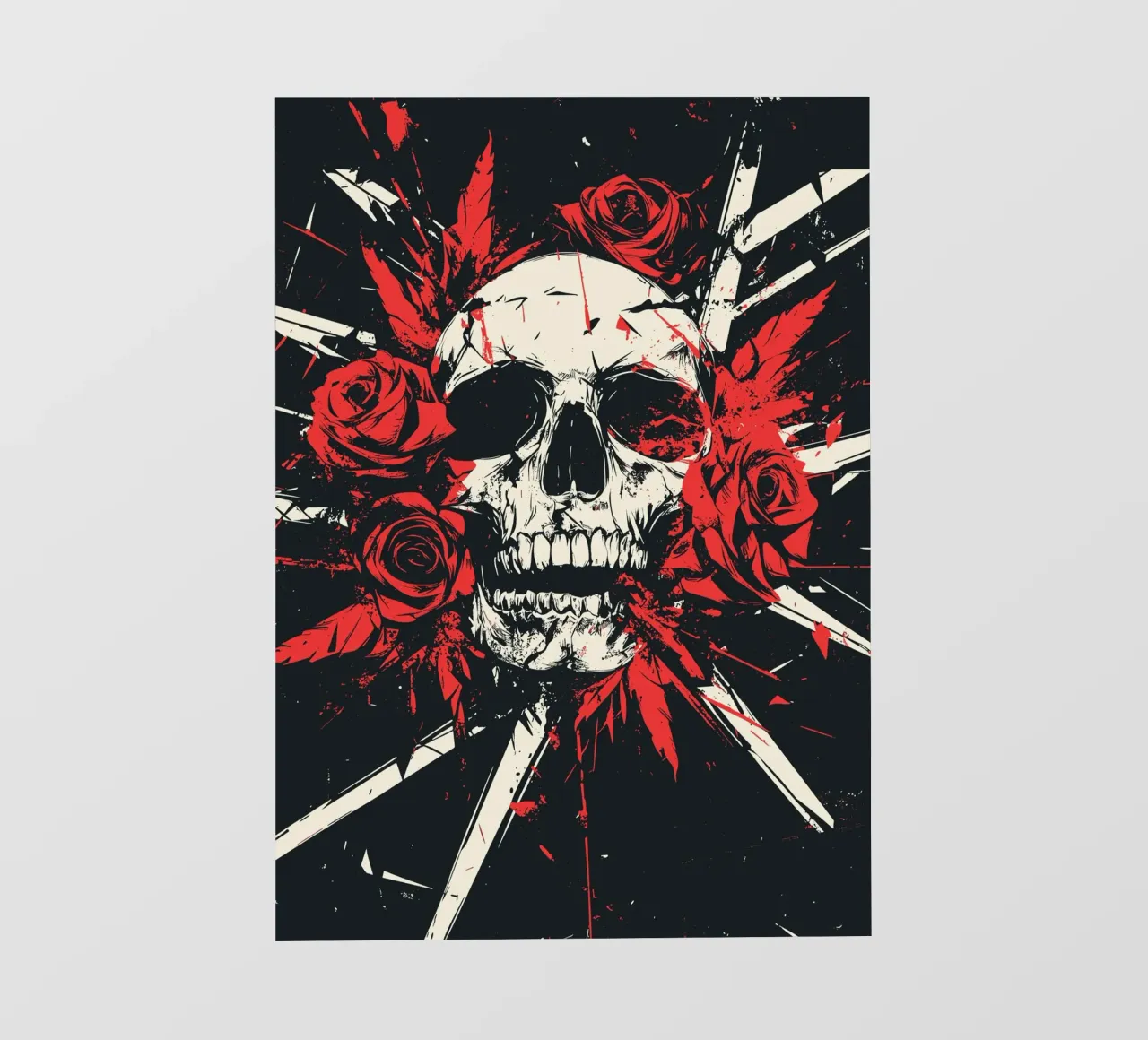 Teschio con rose e piume rosse pellicola backlit da pixelbull - medieval art and more