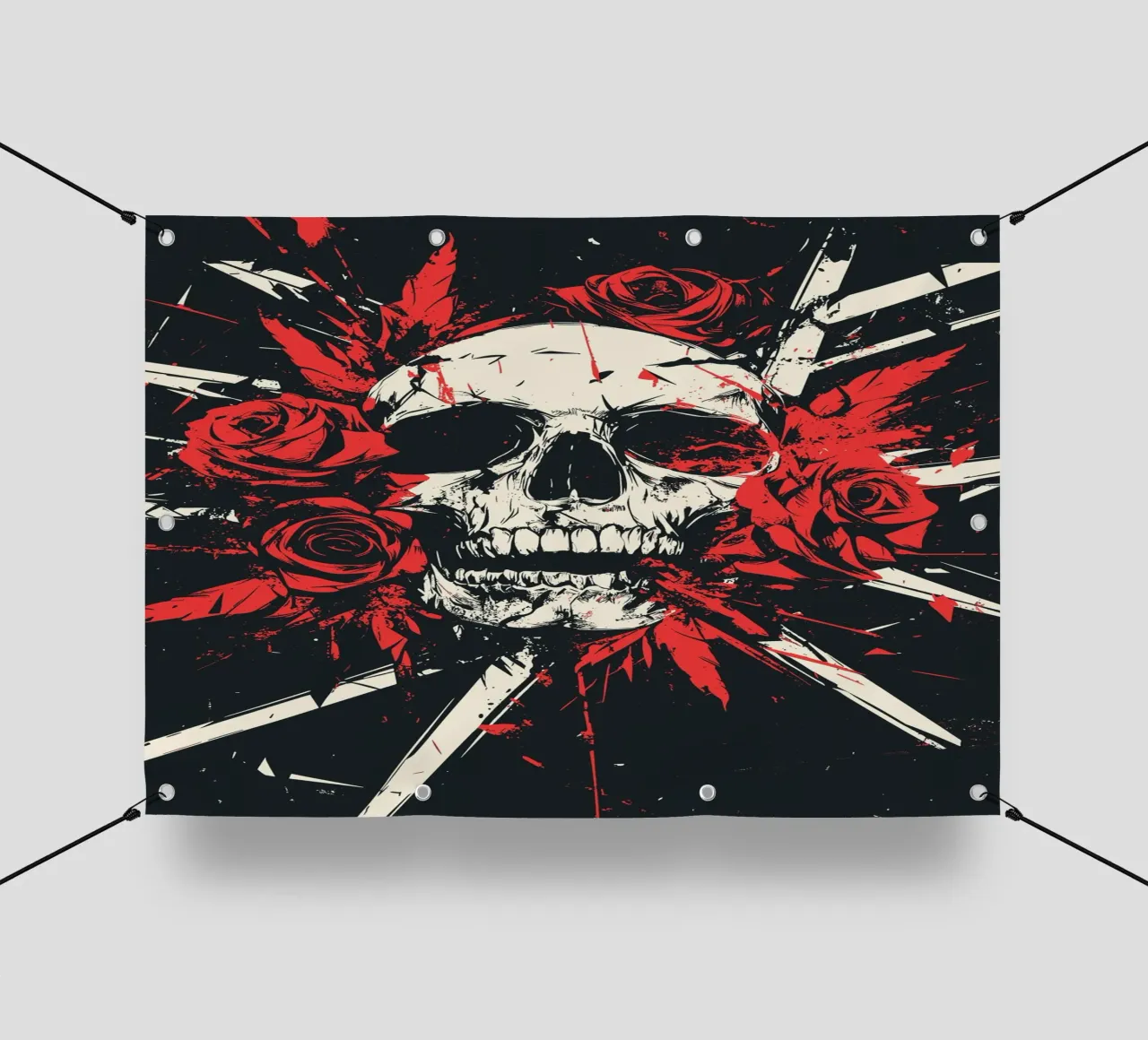 Teschio con rose e piume rosse telo in pvc da pixelbull - medieval art and more