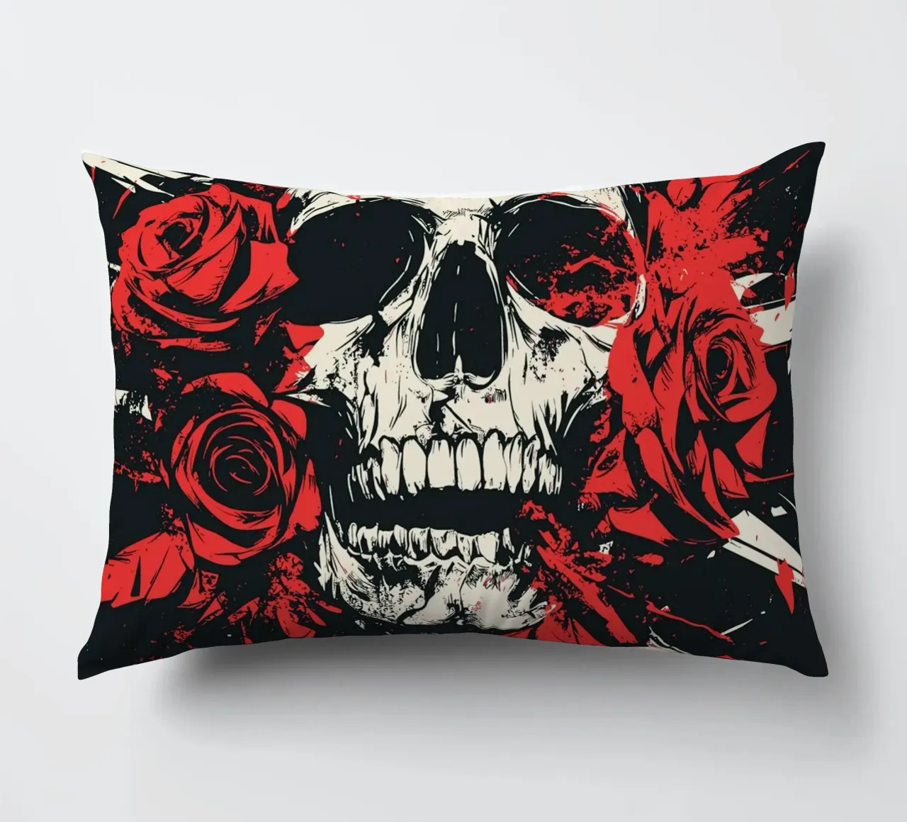 Teschio con rose e piume rosse cuscino da pixelbull - medieval art and more