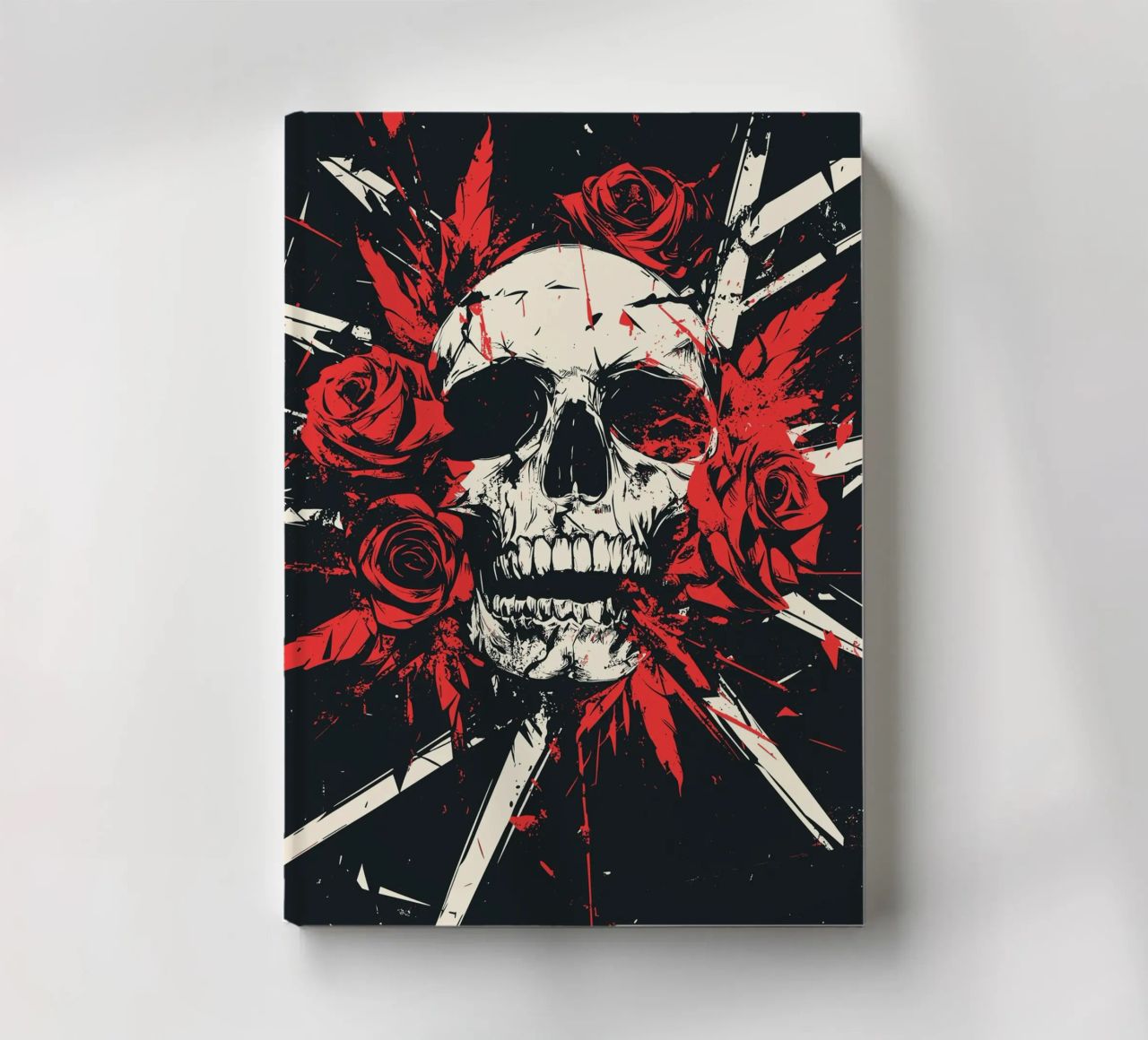 Skull with roses and red feathers notebook by pixelbull - medieval art and more