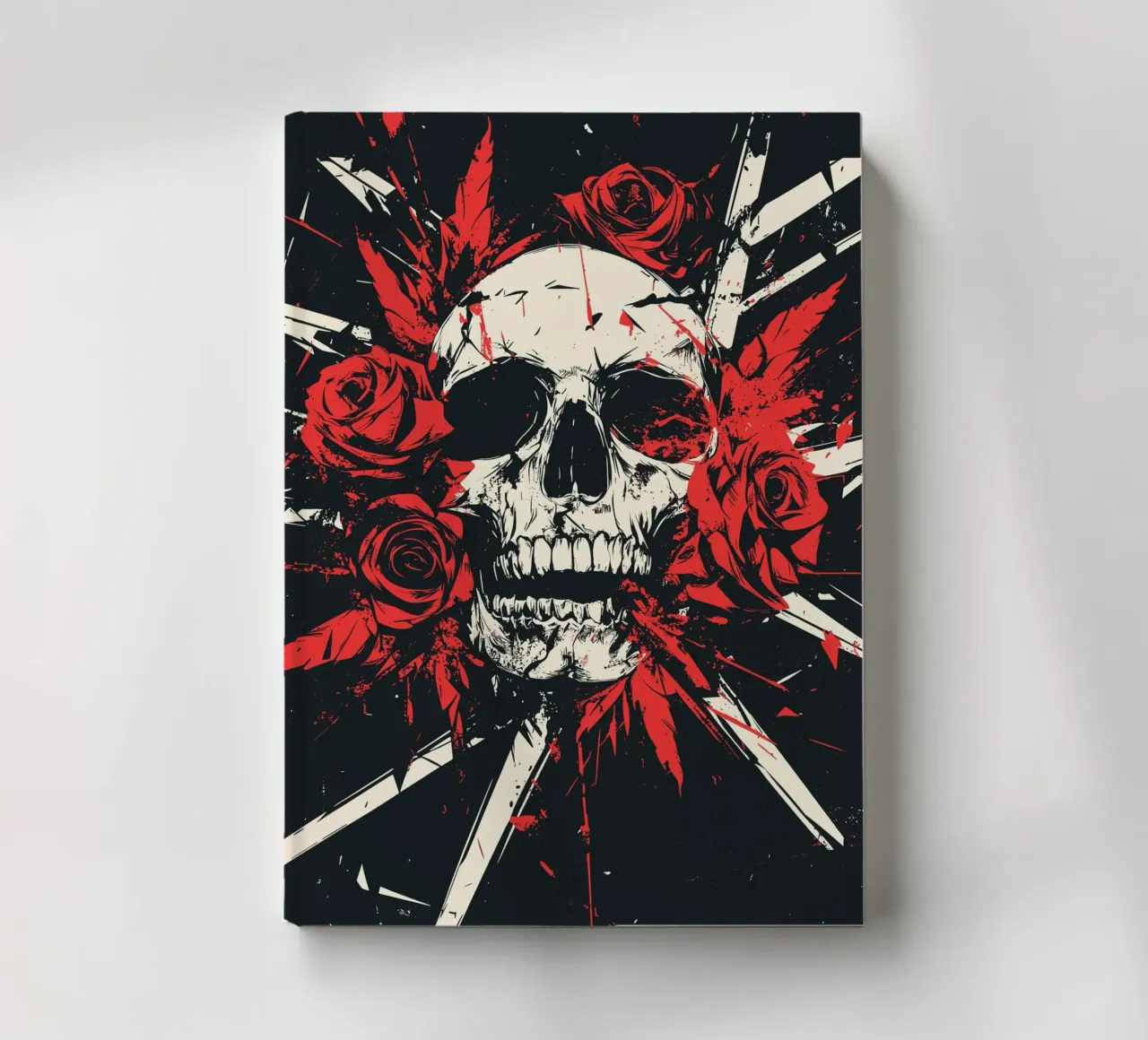 Crâne avec roses et plumes rouges carnet de notes de pixelbull - medieval art and more