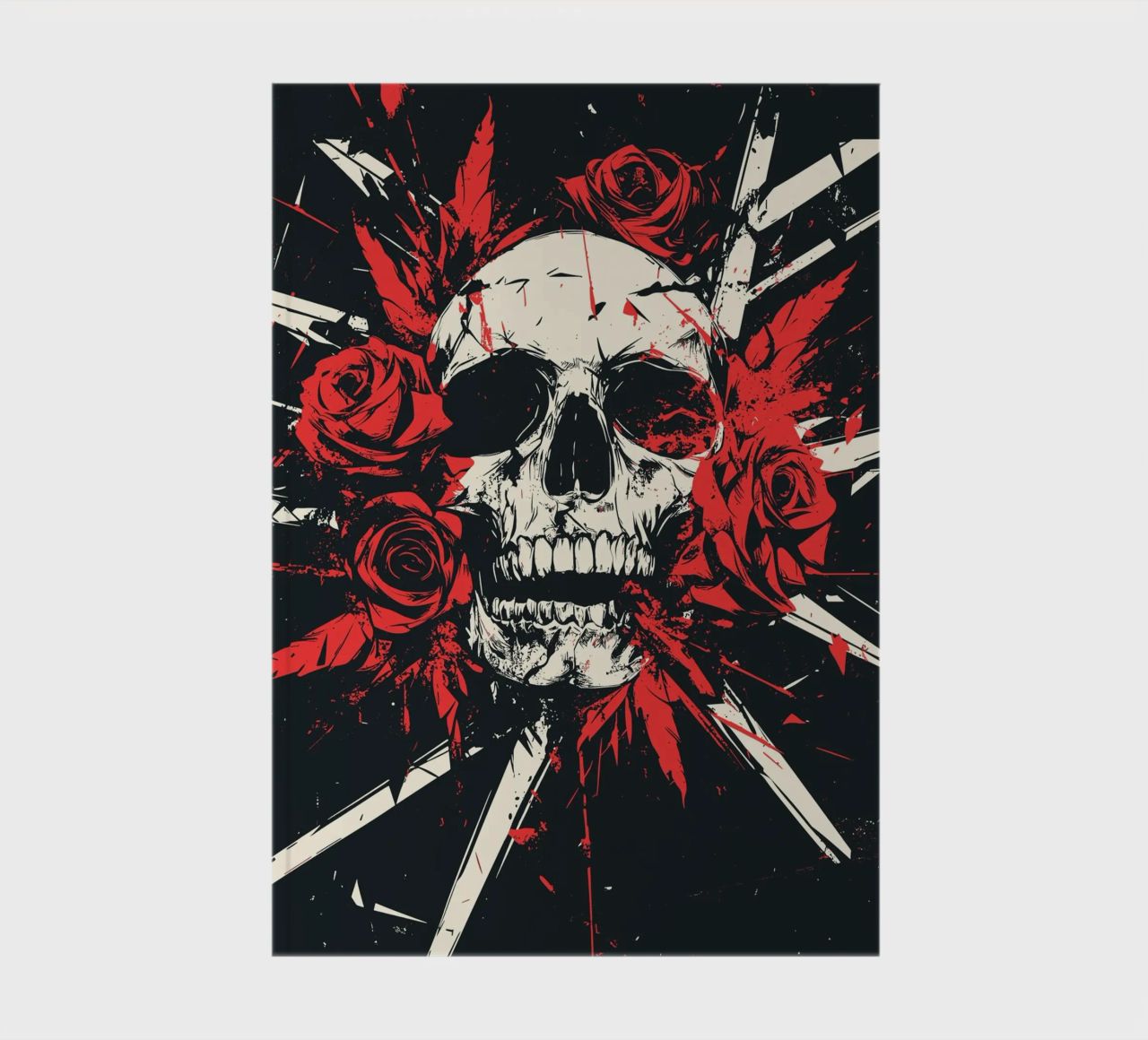 Skull with roses and red feathers notebook by pixelbull - medieval art and more