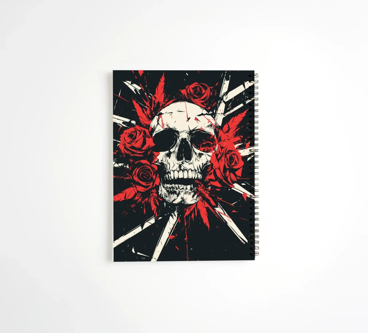 Skull with roses and red feathers spiral notebook by pixelbull - medieval art and more