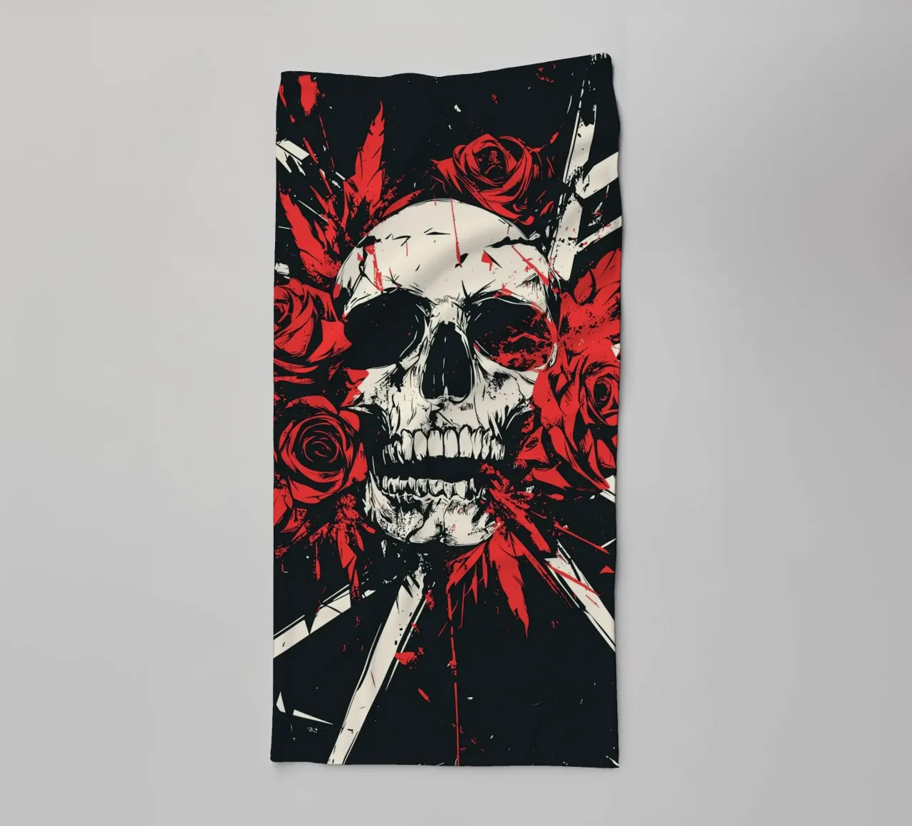 Schädel mit Rosen und roten Federn Handtuch von pixelbull - medieval art and more