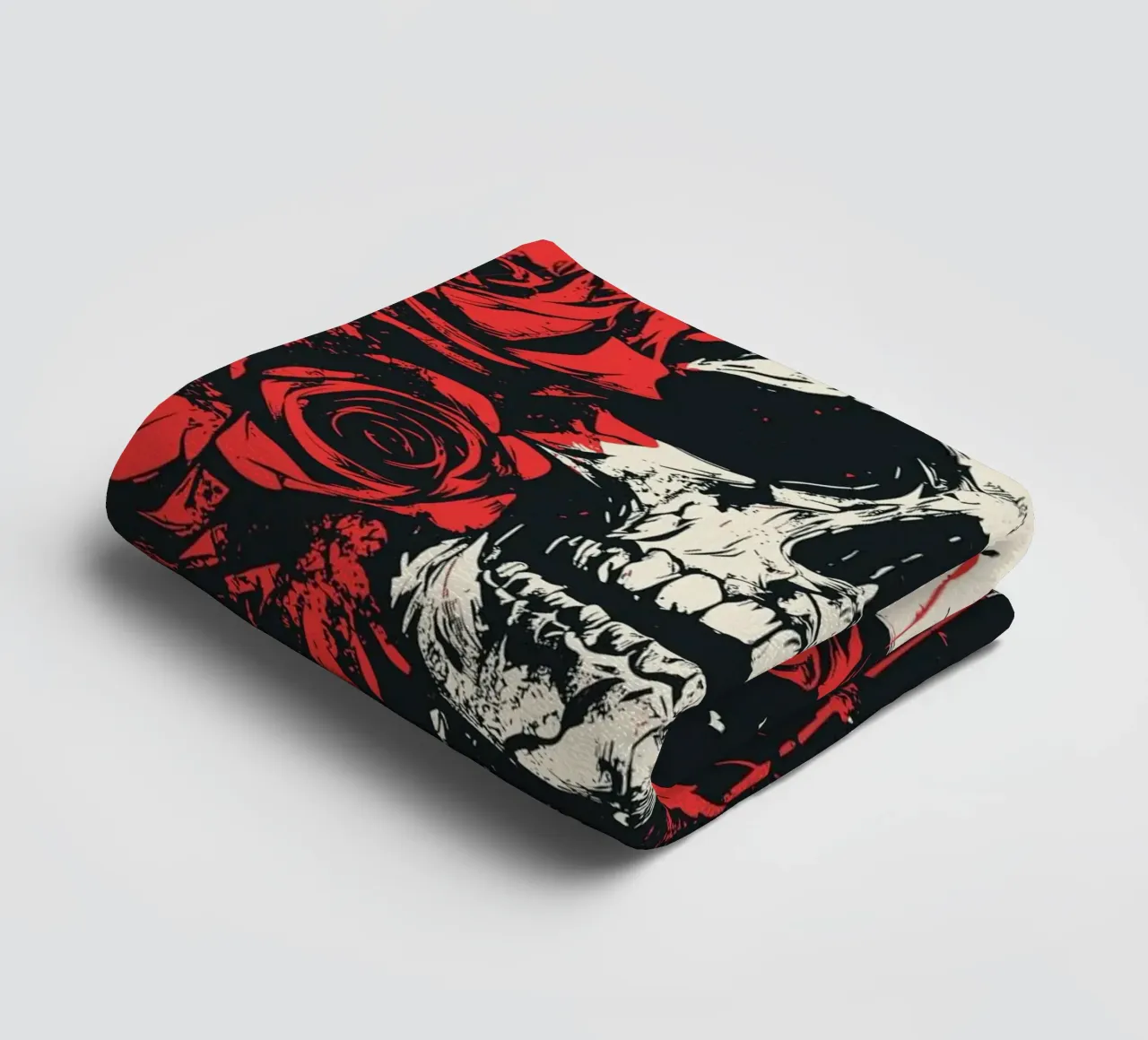 Skull with roses and red feathers towel by pixelbull - medieval art and more