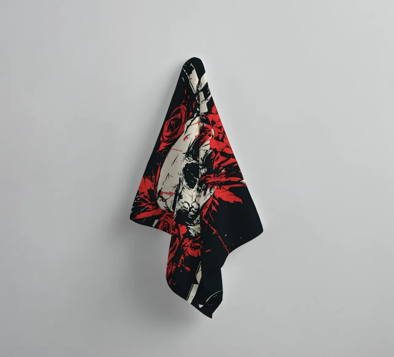 Skull with roses and red feathers towel by pixelbull - medieval art and more