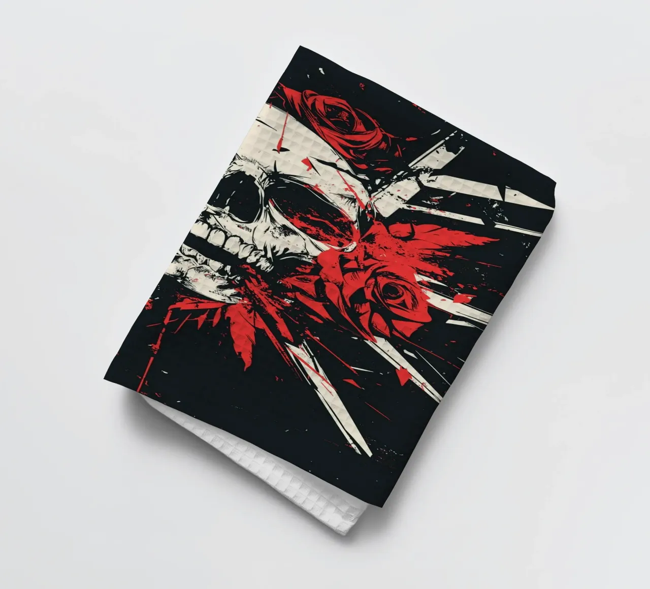 Schädel mit Rosen und roten Federn Geschirrtuch von pixelbull - medieval art and more