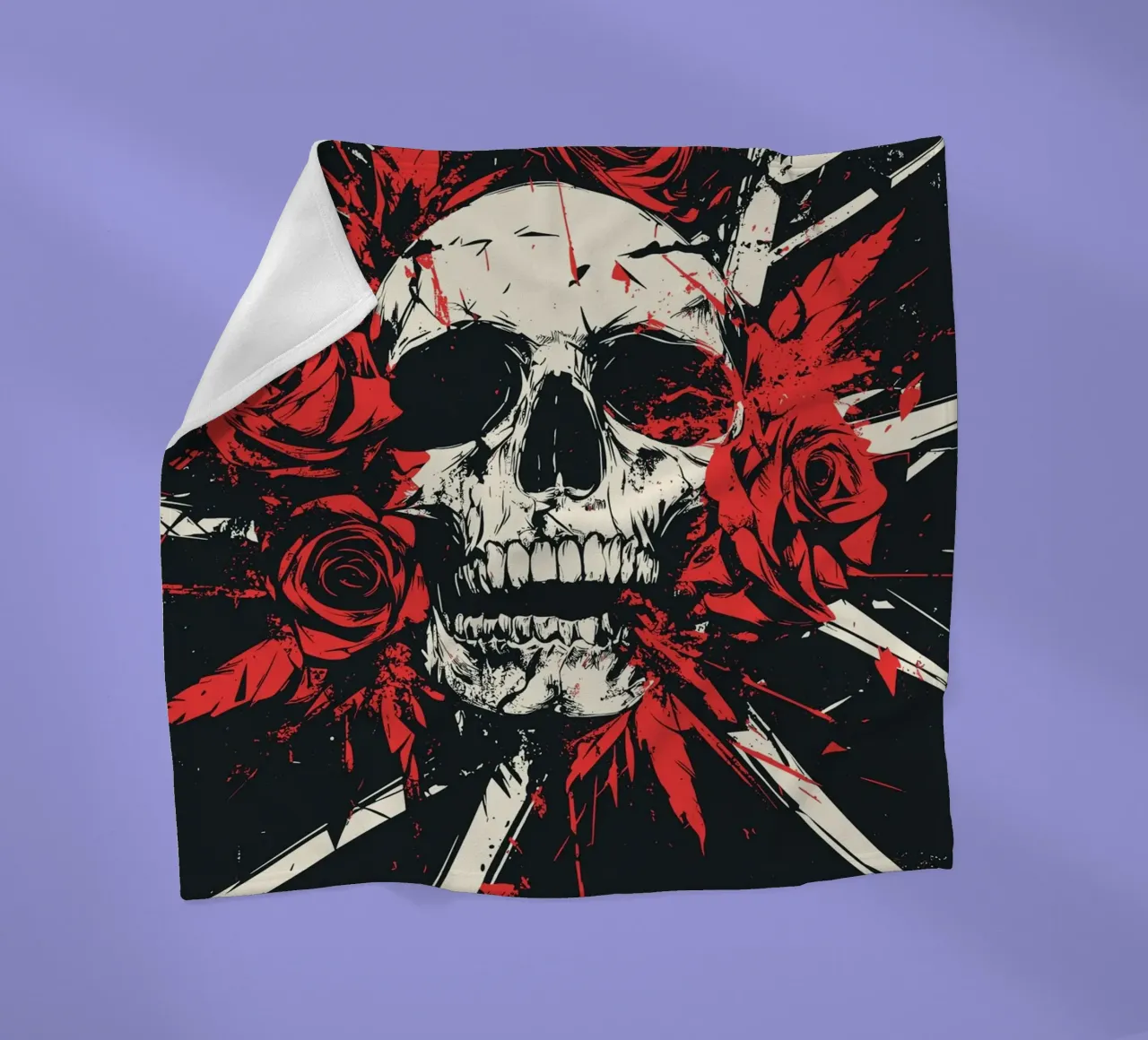 Teschio con rose e piume rosse coperta in pile da pixelbull - medieval art and more
