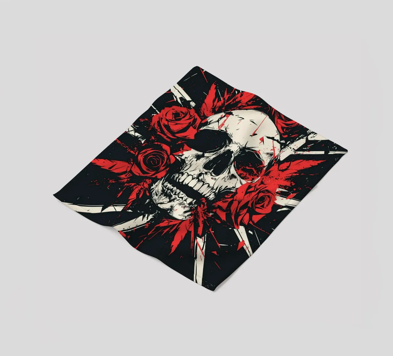 Teschio con rose e piume rosse coperta in pile da pixelbull - medieval art and more