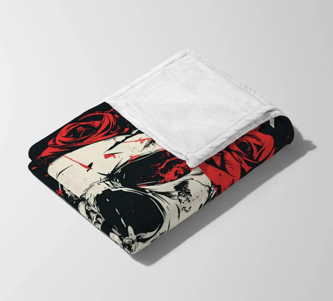 Teschio con rose e piume rosse coperta in pile da pixelbull - medieval art and more