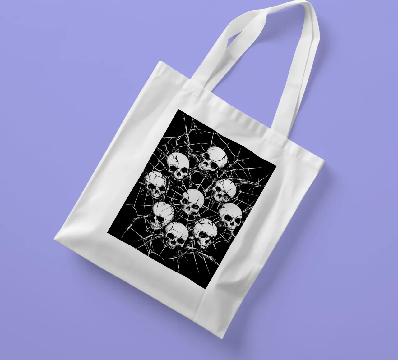 Cranio con ragnatela e spine borsa in juta da pixelbull - medieval art and more