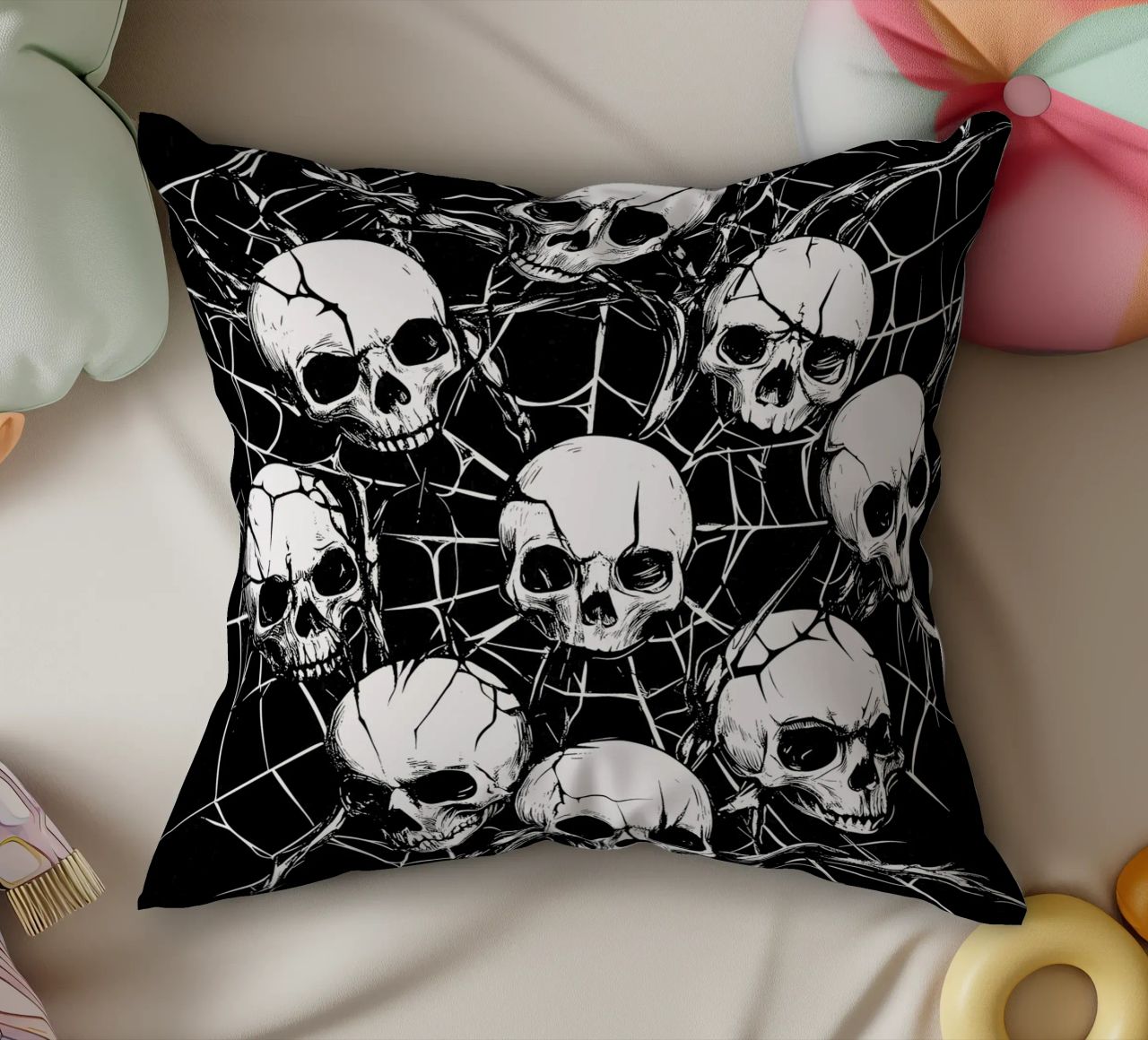 Cranio con ragnatela e spine cuscino da pixelbull - medieval art and more