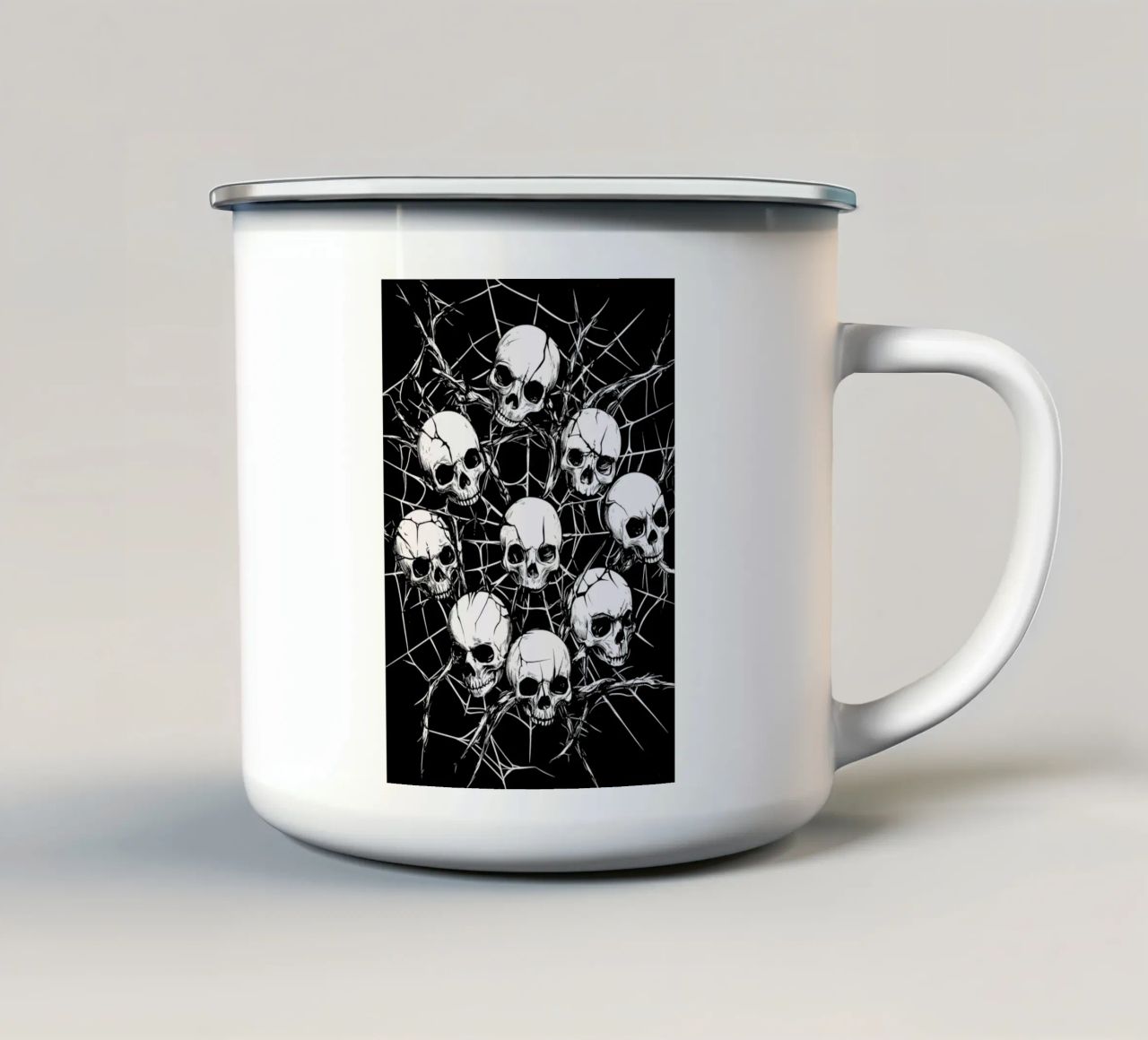 Cranio con ragnatela e spine tazza in smalto da pixelbull - medieval art and more