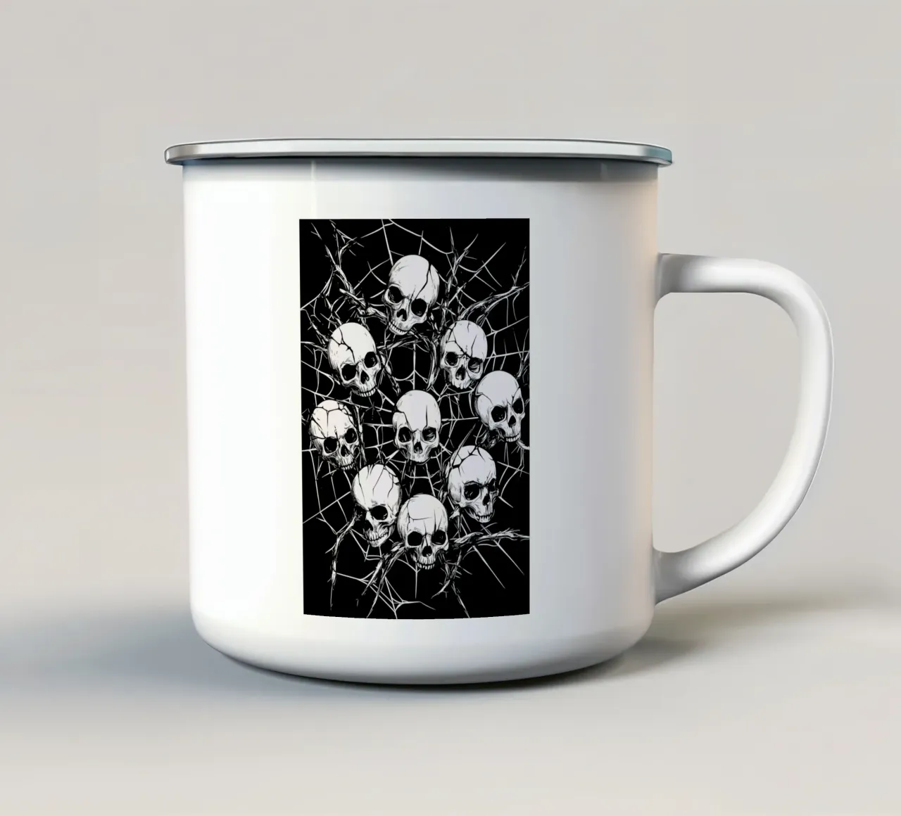 Schädel in Spinnennetz und Dornen Emaille Tasse von pixelbull - medieval art and more