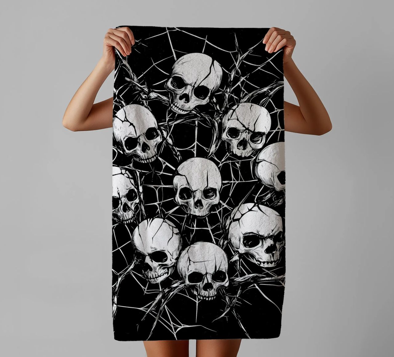 Skull in spider web and thorns towel by pixelbull - medieval art and more
