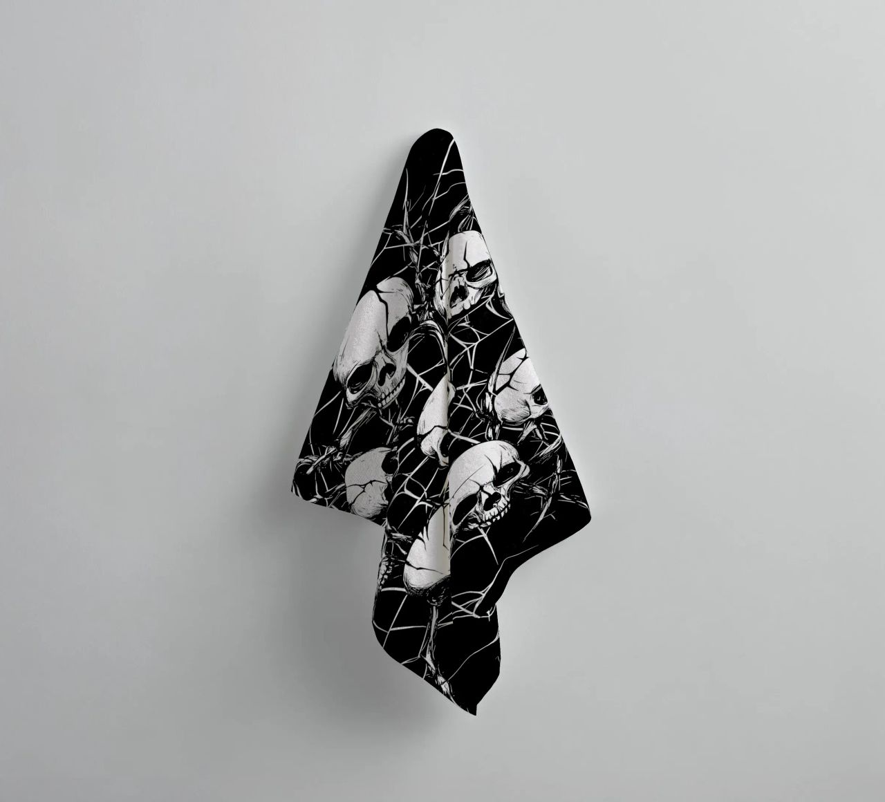 Skull in spider web and thorns towel by pixelbull - medieval art and more